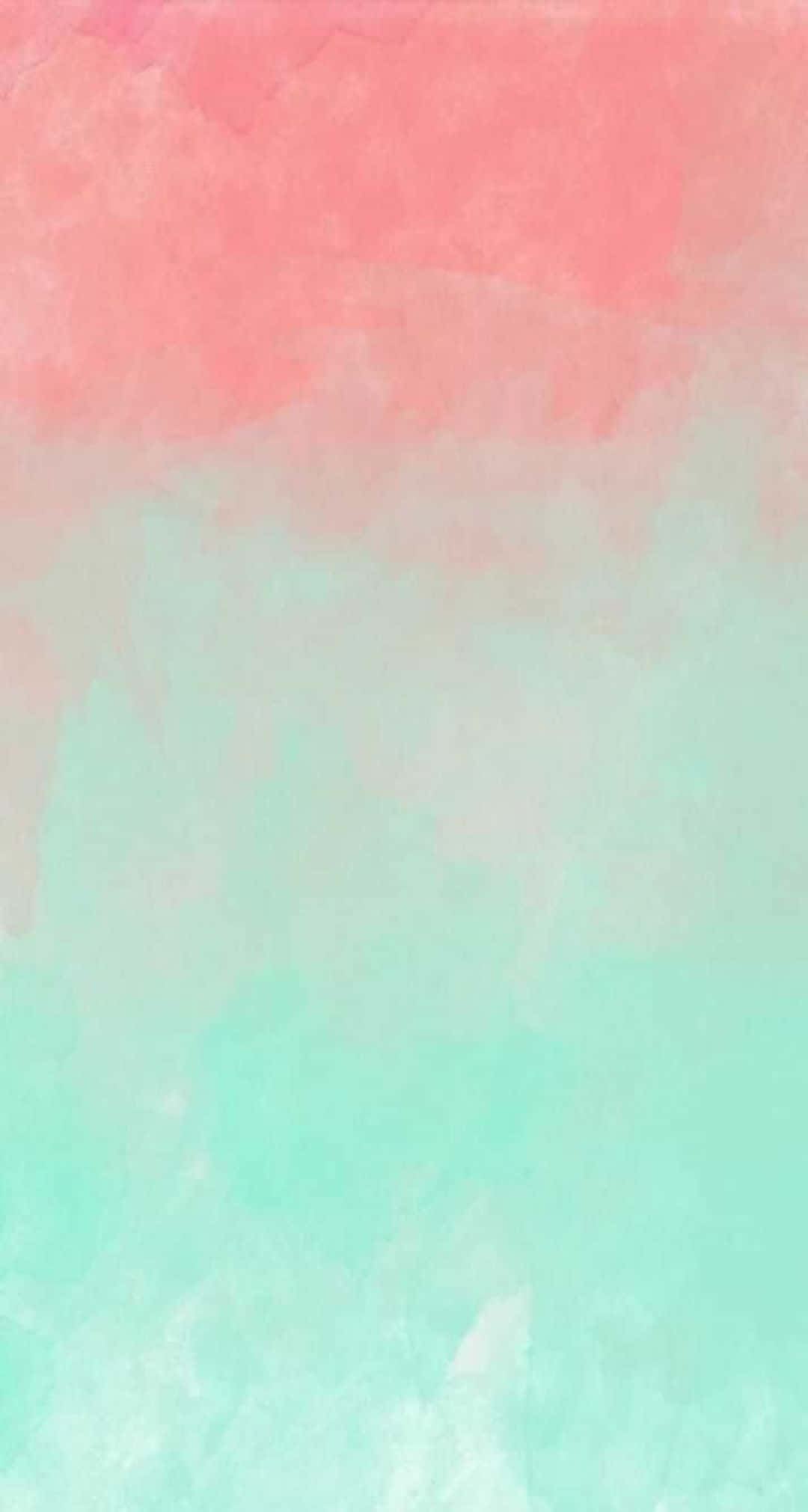 Cute Mint Green Aesthetic 桌布 壁紙 — 柔和的水彩漸變，將珊瑚粉與薄荷綠融合，帶有紋理筆觸。