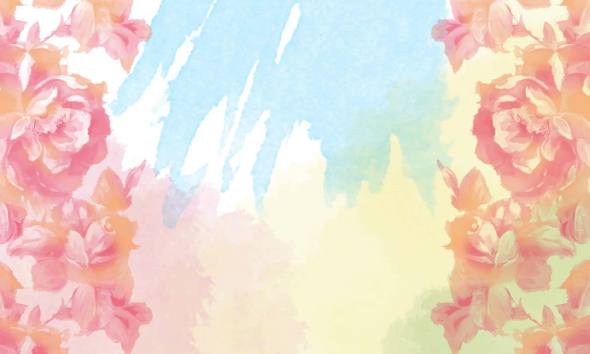 Pastel Watercolor 桌布 壁紙 — 柔和的水彩玫瑰以溫柔的筆觸和溫暖的色調，框出夢幻的粉彩天空。