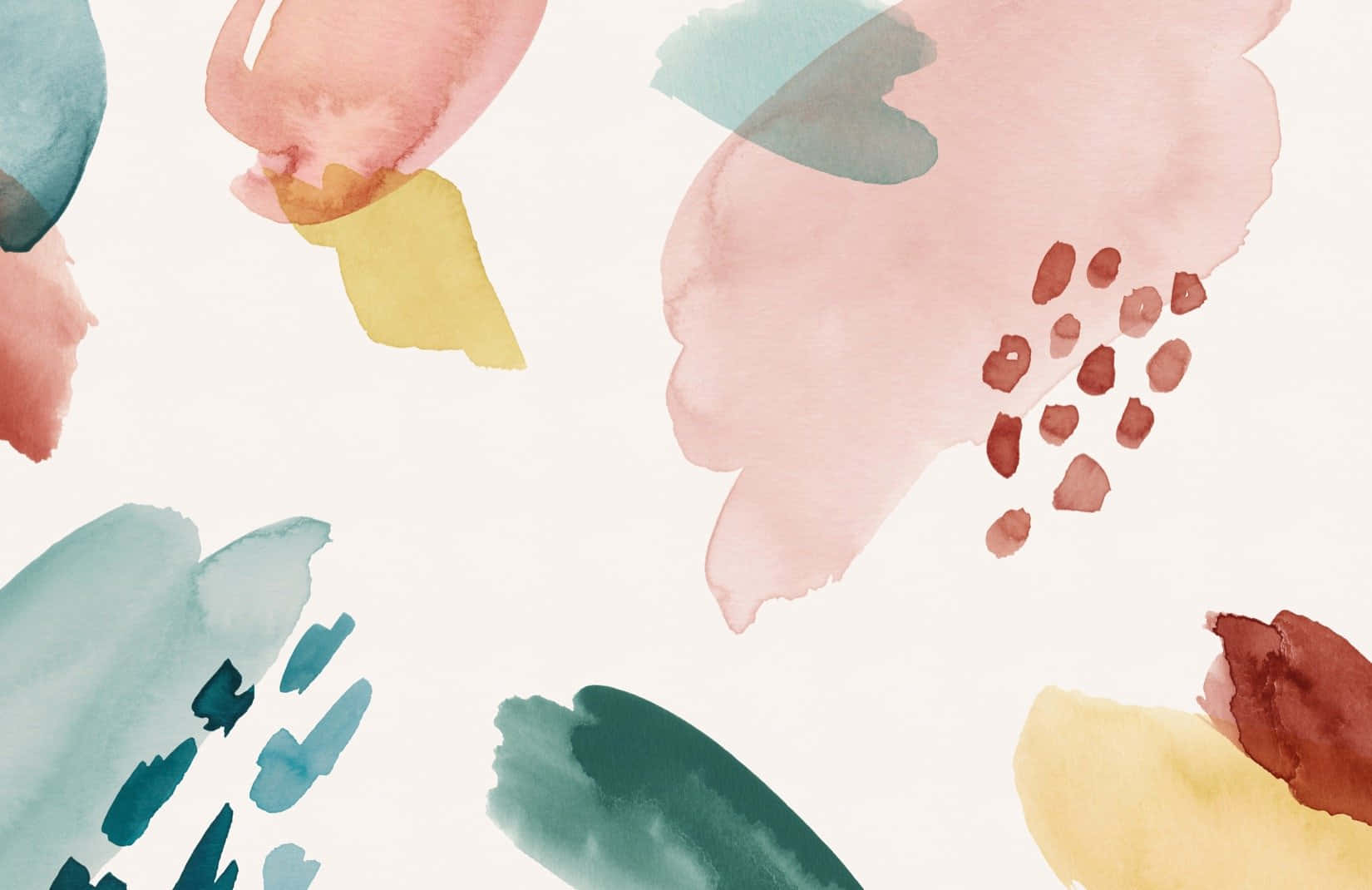 Watercolor 桌布 壁紙 — 柔和的水彩筆觸，以粉紅、藍綠和黃色等粉彩色調，漂浮在奶油白色背景上。