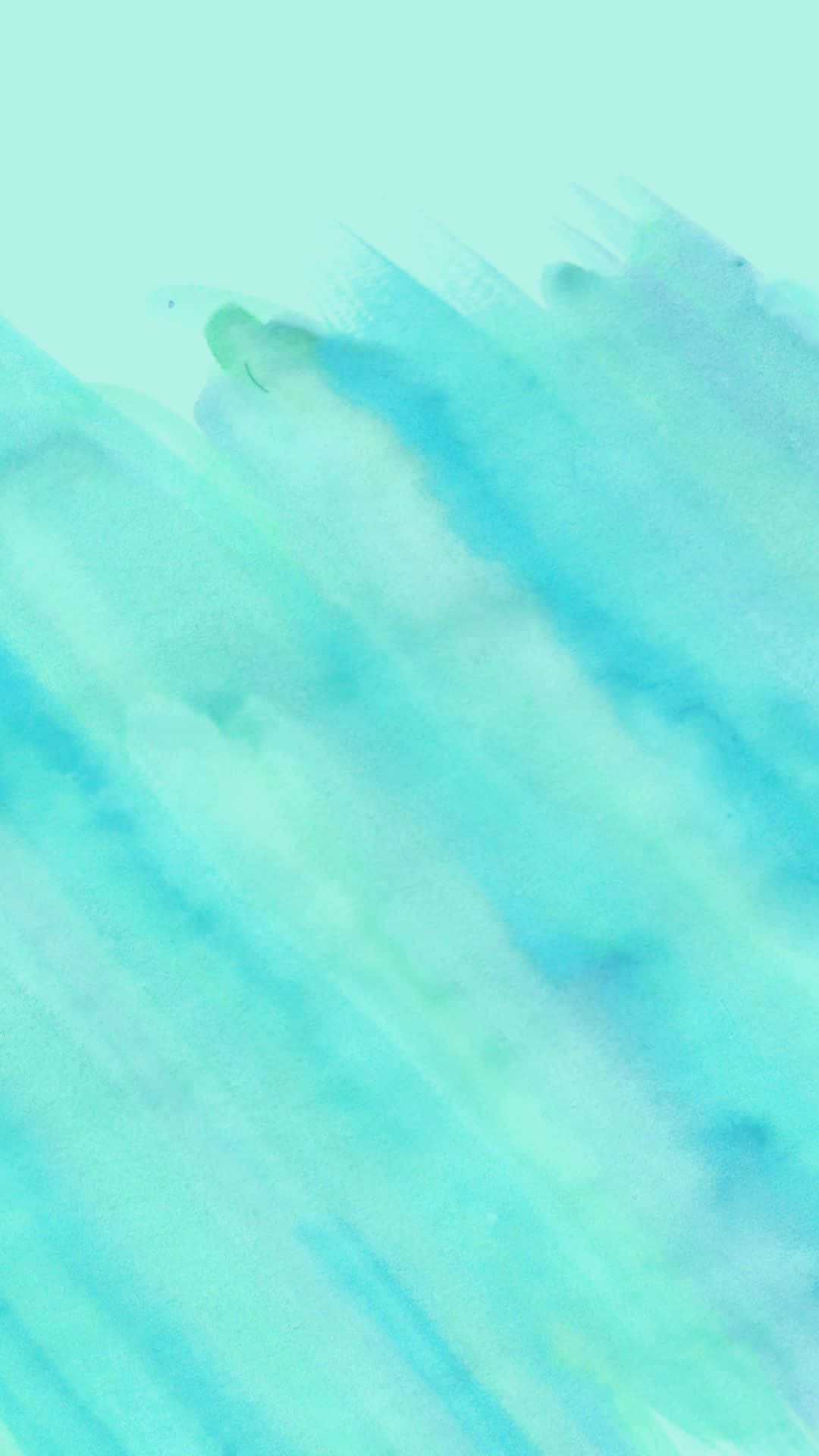 Blue Watercolor 桌布 壁紙 — 柔和的水藍色和藍綠色水彩洗滌在淡薄荷色背景上以對角線筆觸流動。