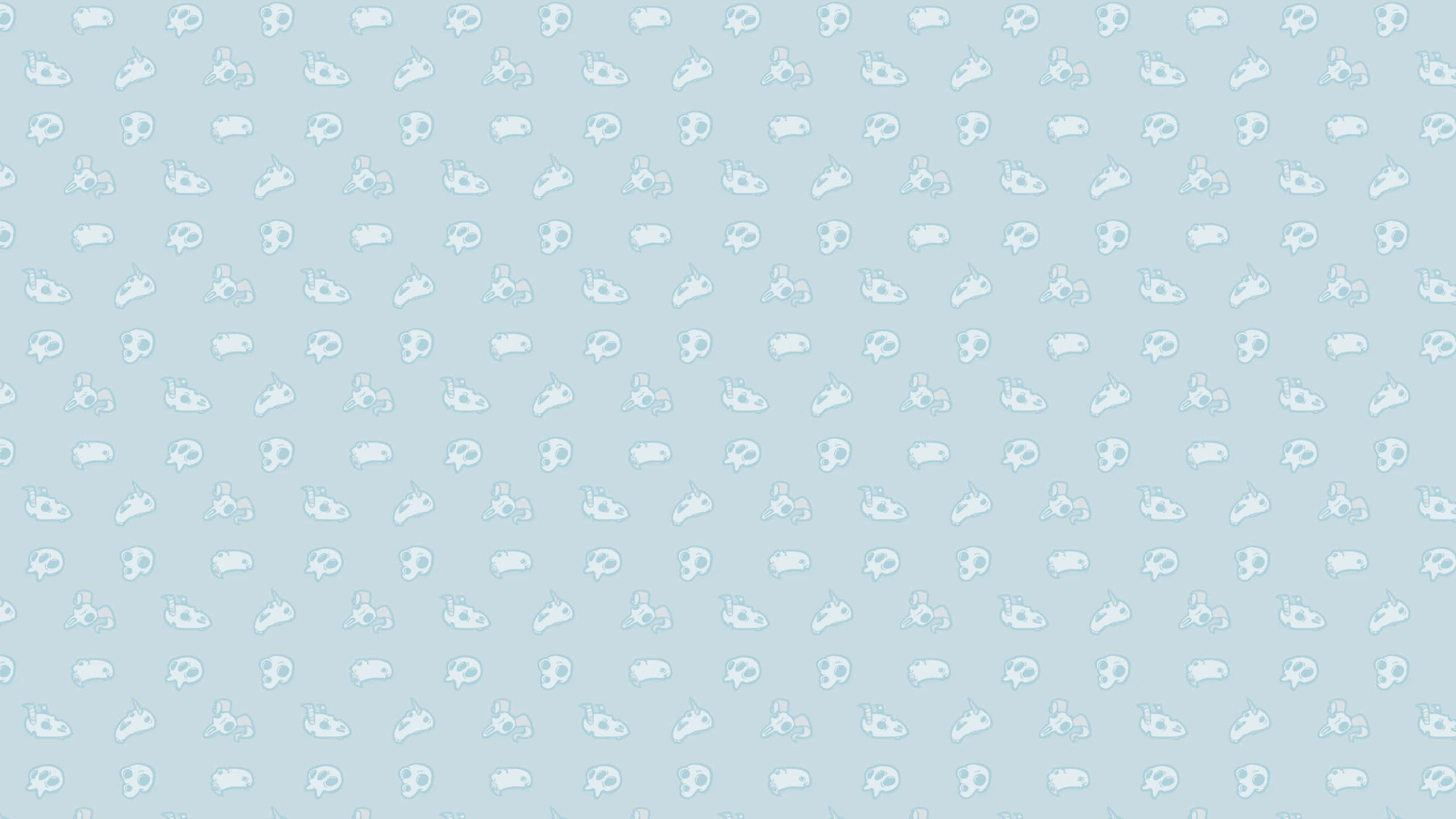 Aesthetic YouTube Banner 桌布 壁紙 — 柔和的淺藍色壁紙，帶有重複圖案，由各種姿勢的細緻白色輪廓兔子組成。