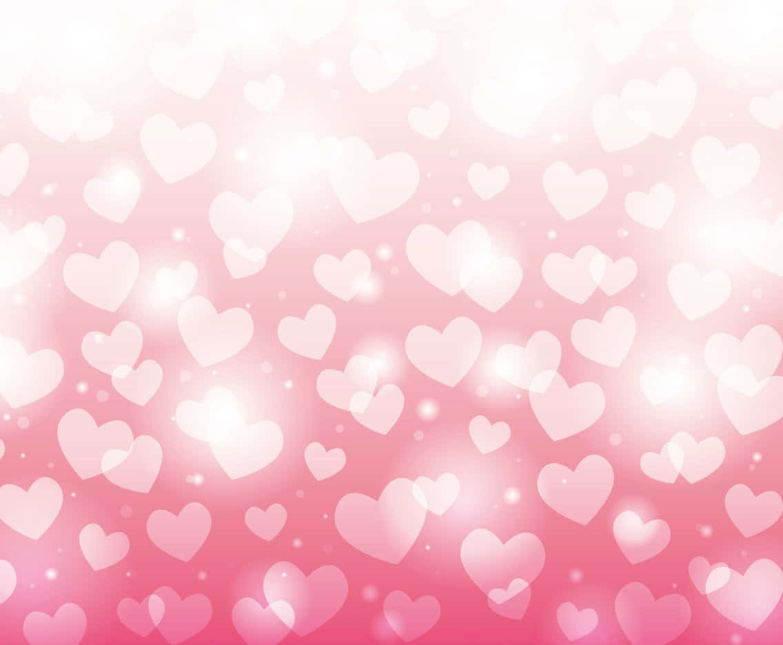 Cute Heart 桌布 壁紙 — 柔和的漸層粉紅色背景，充滿發光的半透明愛心和閃爍的光效。