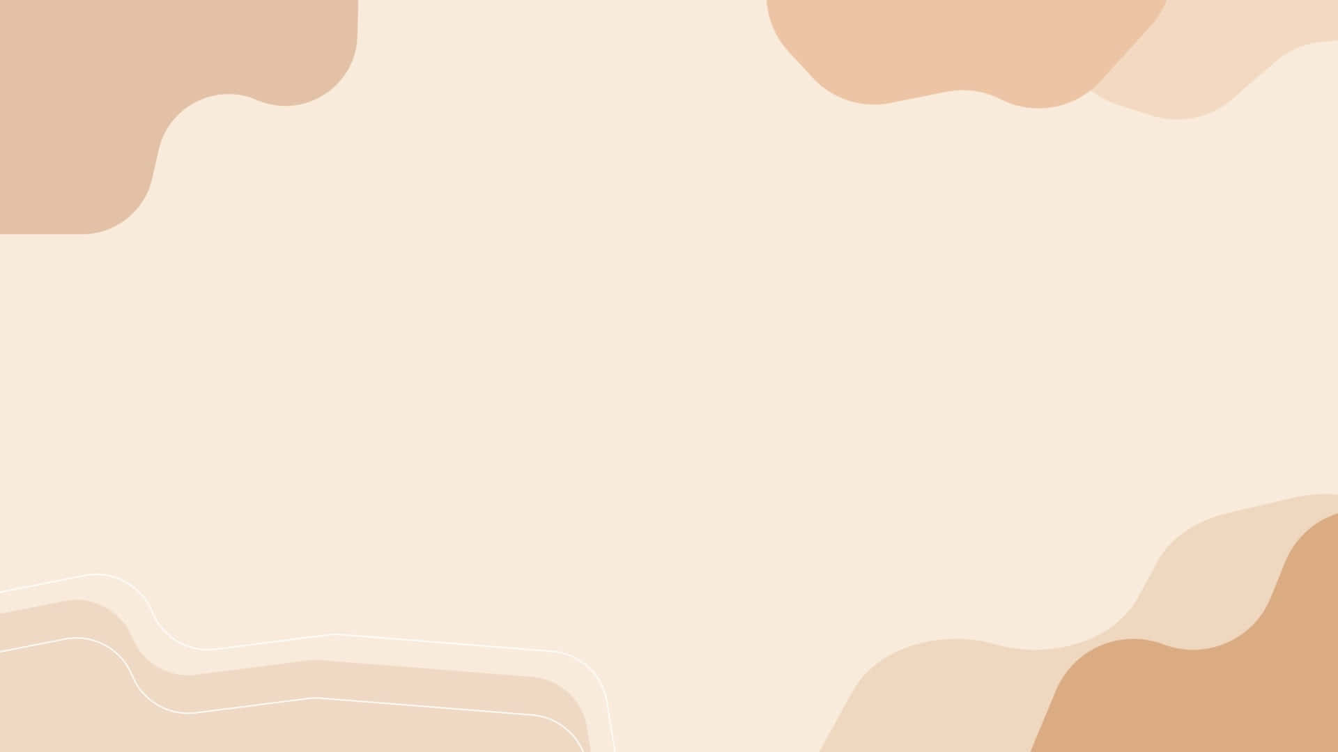Brown Minimalist 桌布 壁紙 — 柔和的米色和蜜桃色抽象形狀搭配白色輪廓，營造出簡約平靜的背景。