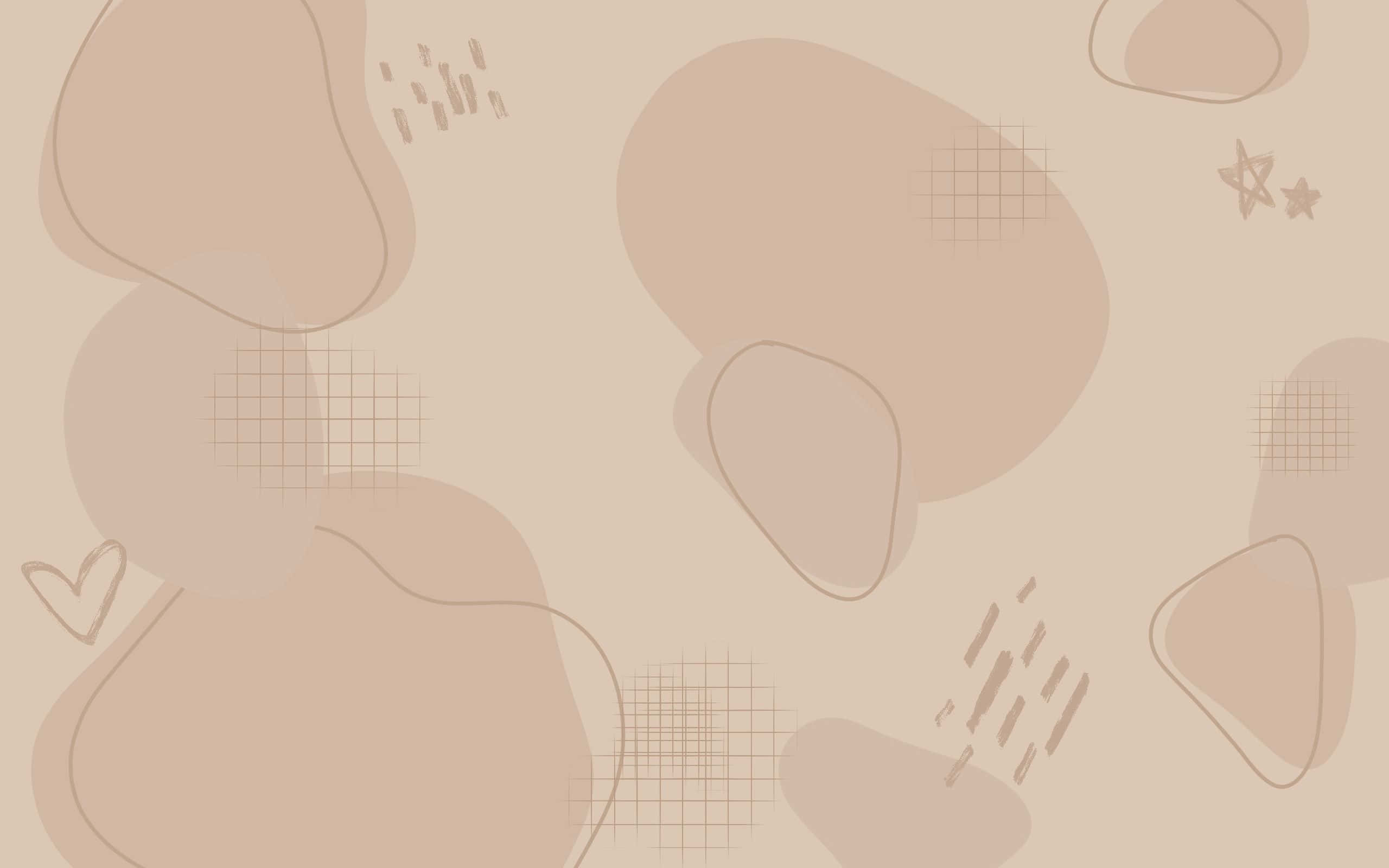Neutral Aesthetic Desktop 桌布 壁紙 — 柔和的米色抽象形狀，帶有微妙的網格和星星點綴，營造出簡約平靜的背景。