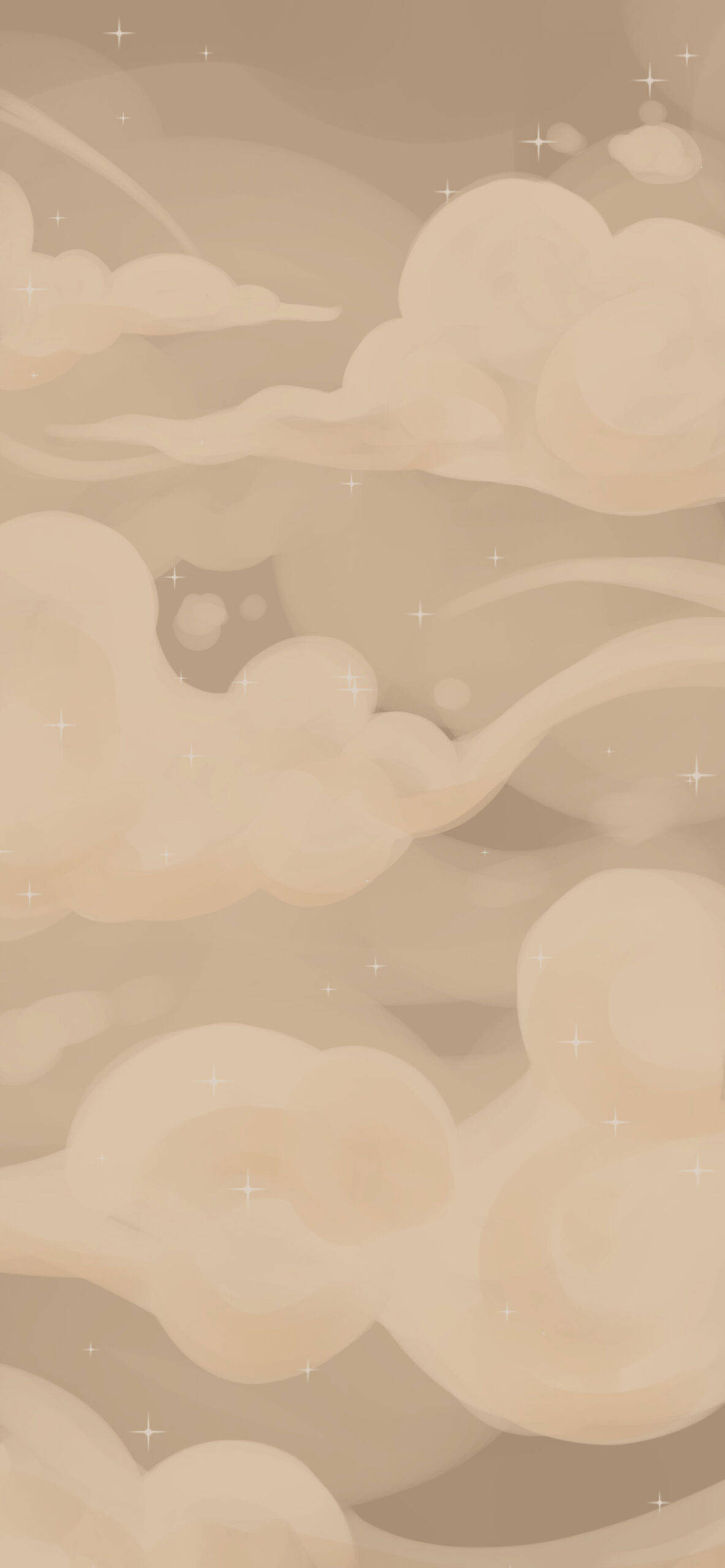 Beige Pastel 桌布 壁紙 — 柔和的米色雲朵在佈滿星星的天空中輕輕飄動，構成寧靜的數位插圖。