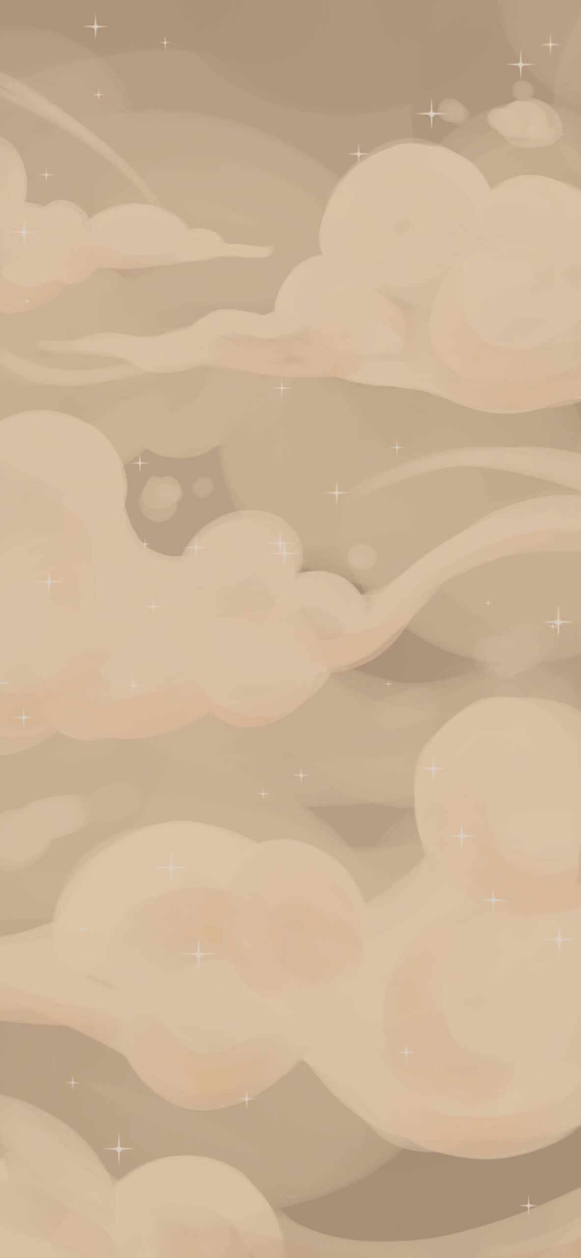 Aesthetic Cloud 桌布 壁紙 — 柔和的米色雲朵在星空飄移，點綴著柔和閃爍的光芒。