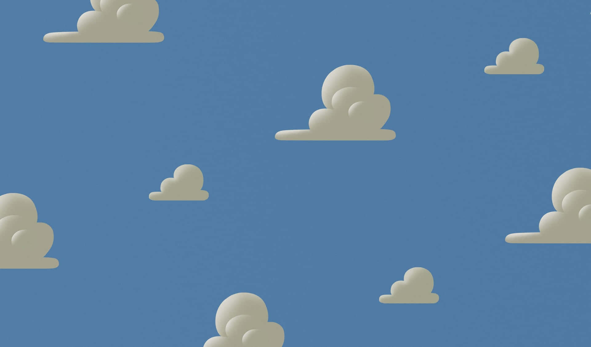 Toy Story Cloud 桌布 壁紙 — 柔和的米色雲朵輕輕飄過平靜的藍天，是一幅極簡數位插畫。