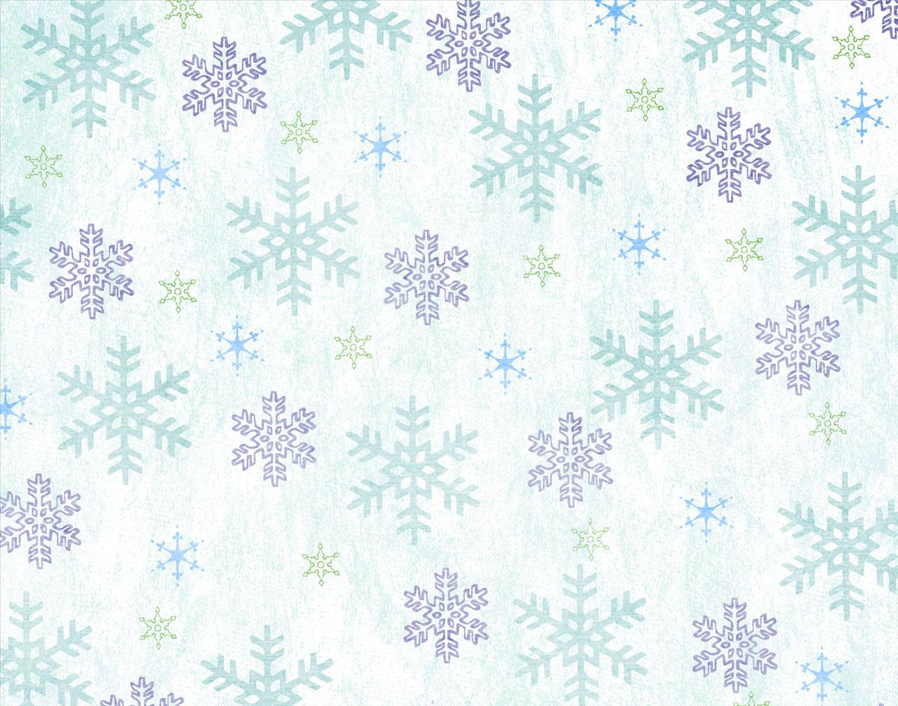 雪花 桌布 壁紙 — 柔和的粉彩壁紙圖案，在紋理白色背景上散佈著淺藍色、薰衣草色和薄荷綠色的雪花。
