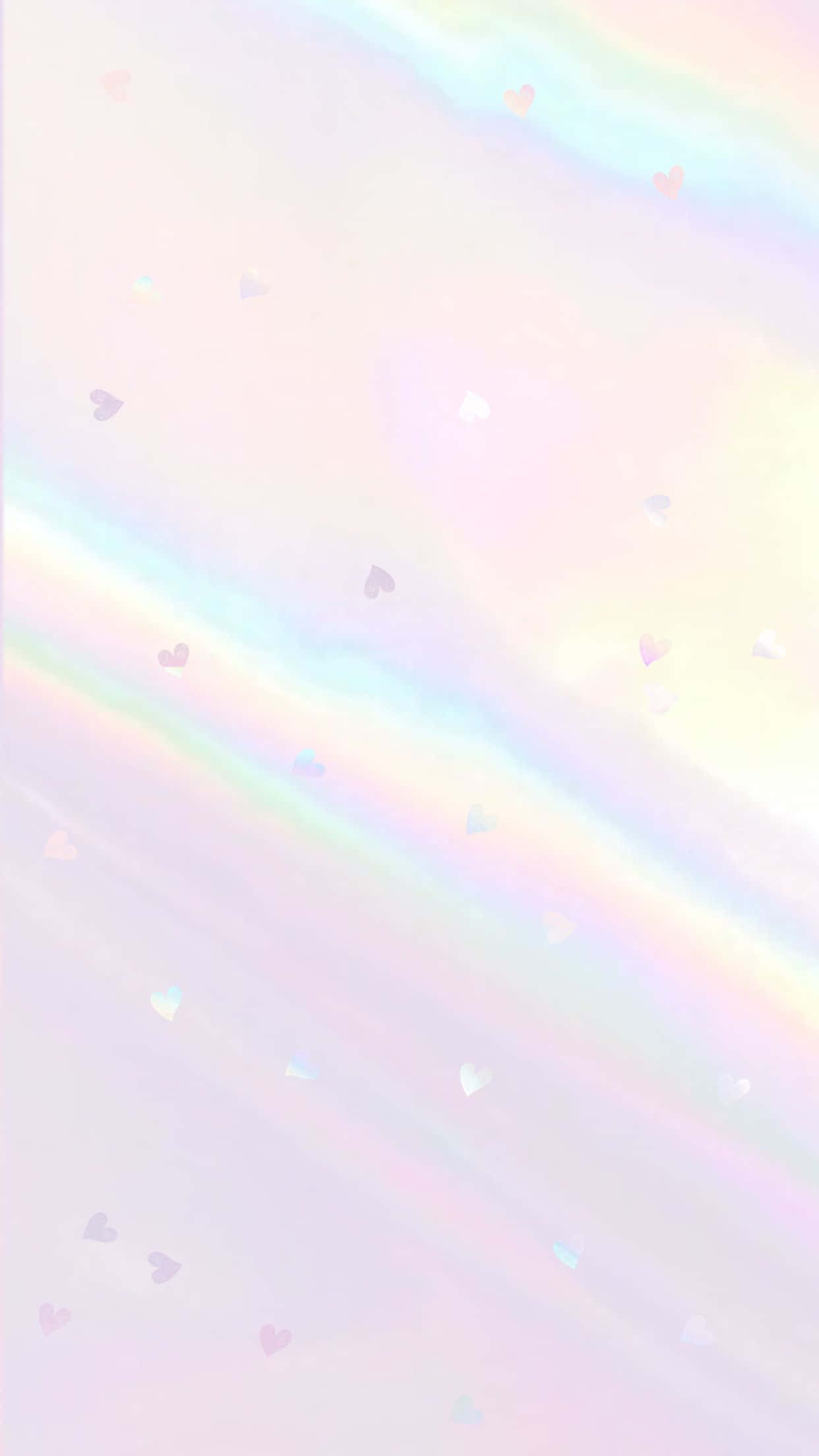 Plain Pastel 桌布 壁紙 — 柔和的粉彩彩虹條紋搭配散落的小小心形，營造出夢幻空靈的桌布。