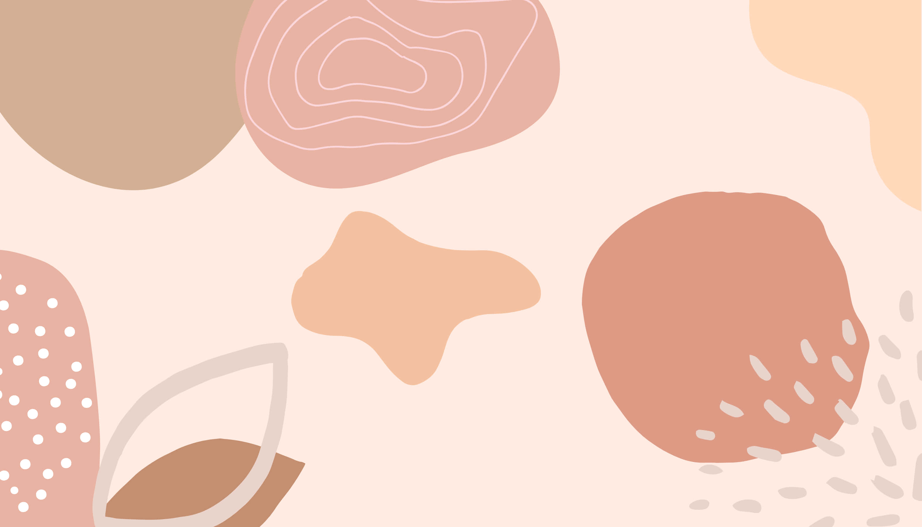Aesthetic Abstract 桌布 壁紙 — 柔和的粉彩抽象形狀，帶有精緻的輪廓和圓點圖案，輕輕漂浮在奶油色背景上。