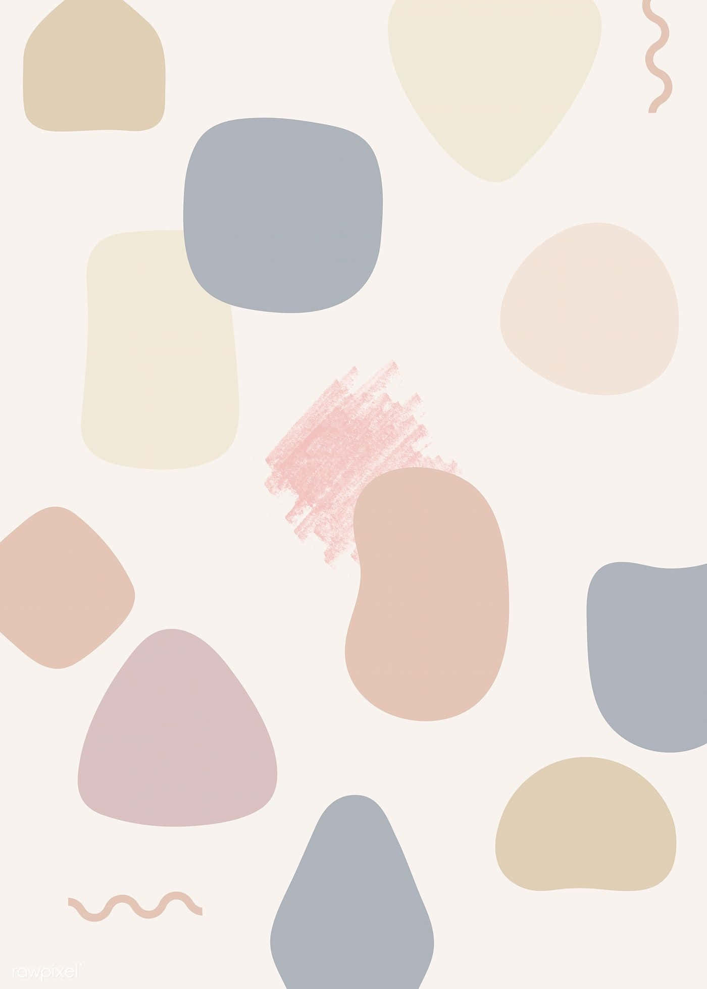 Pastel Minimalist 桌布 壁紙 — 柔和的粉彩抽象形狀漂浮在奶油色背景上，帶有輕柔的筆觸和波浪線條。
