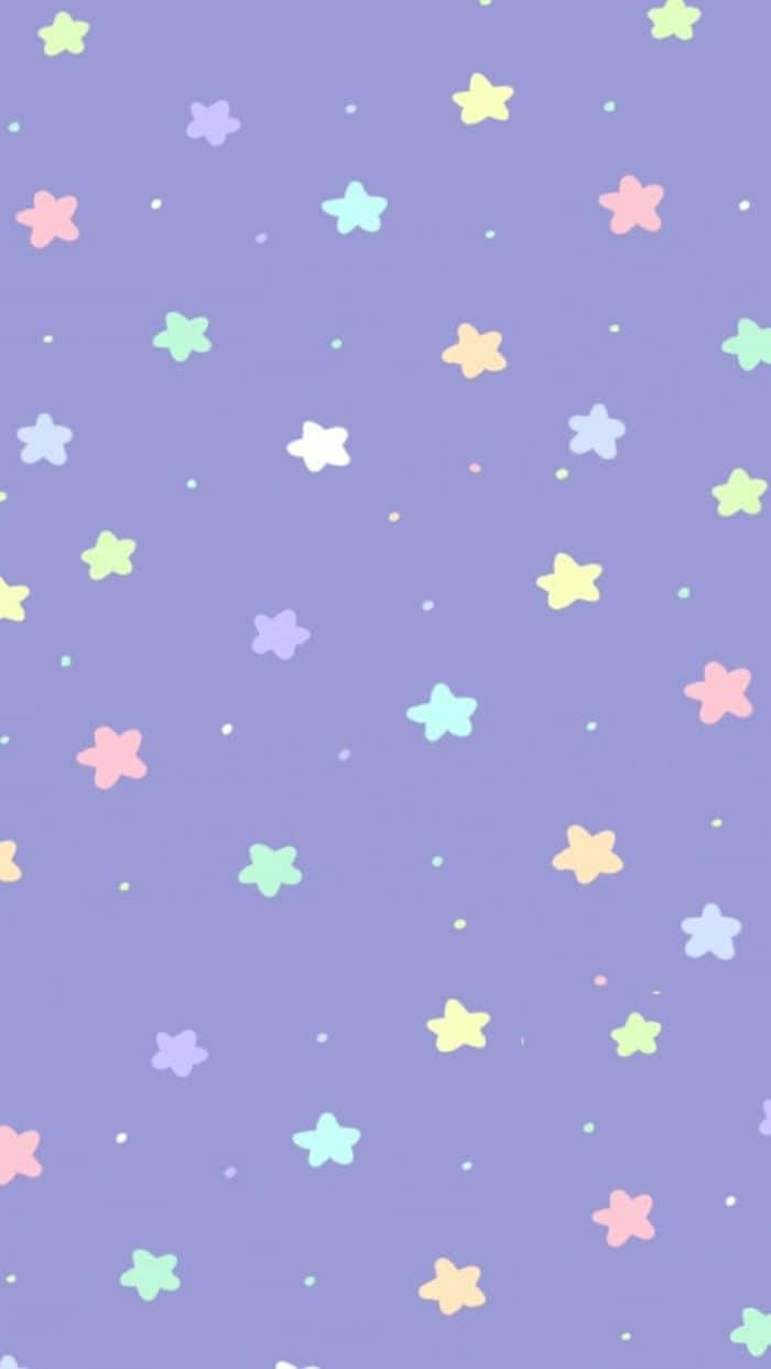 Cute Stars 桌布 壁紙 — 柔和的粉彩星星和圓點在軟綿綿的薰衣草背景上輕輕漂浮，形成一個甜美又俏皮的圖案。