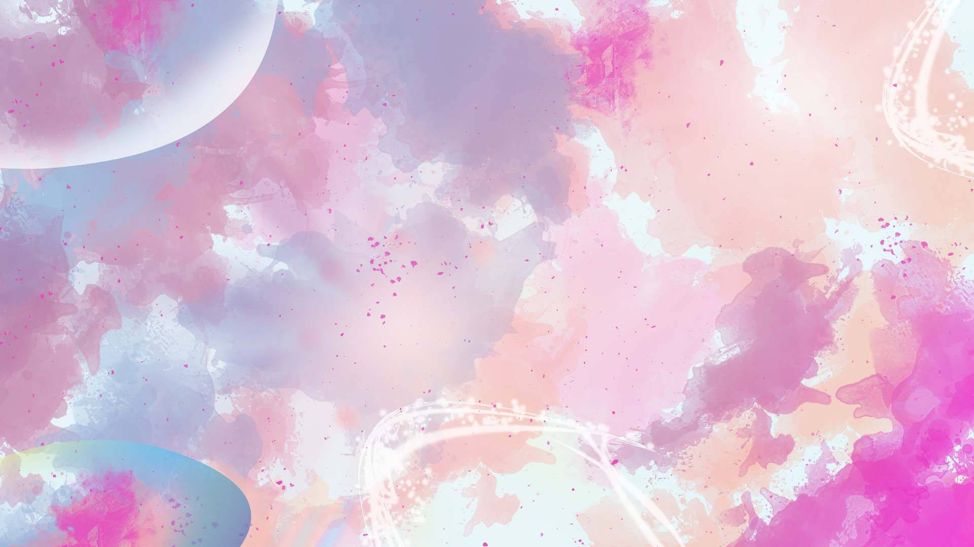 Pastel Abstract 桌布 壁紙 — 柔和的粉彩水彩漩渦，帶有粉紅、紫色和藍色色調以及白色筆觸，營造出夢幻的抽象背景。