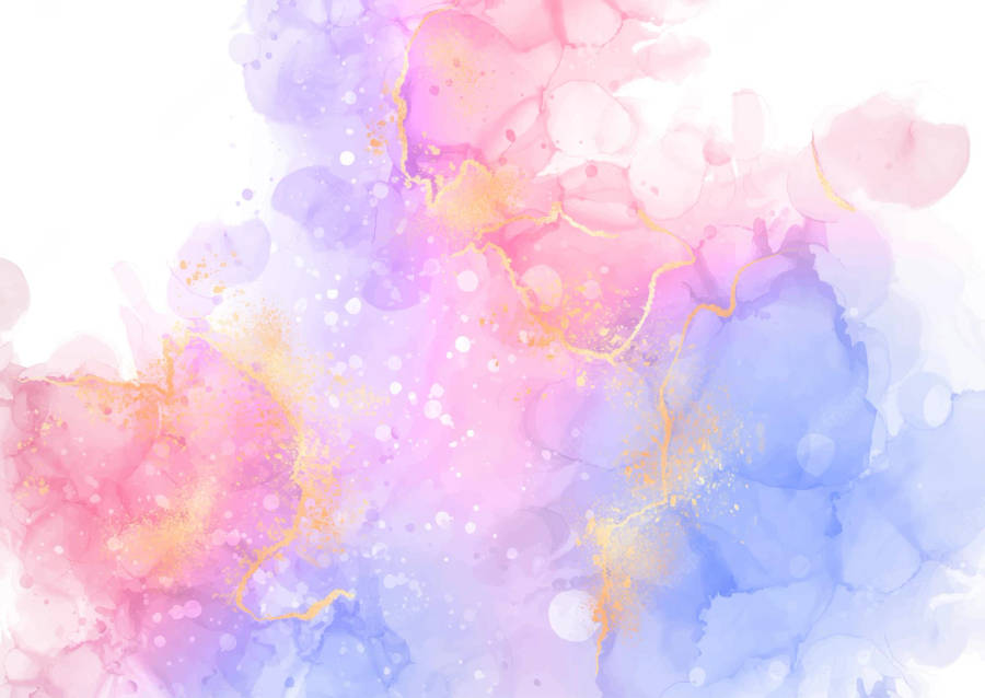 pastel 桌布 壁紙 — 柔和的粉彩水彩潑濺混合粉紅、紫和藍色，配上精緻的金色線條和白色斑點，在明亮的背景上。