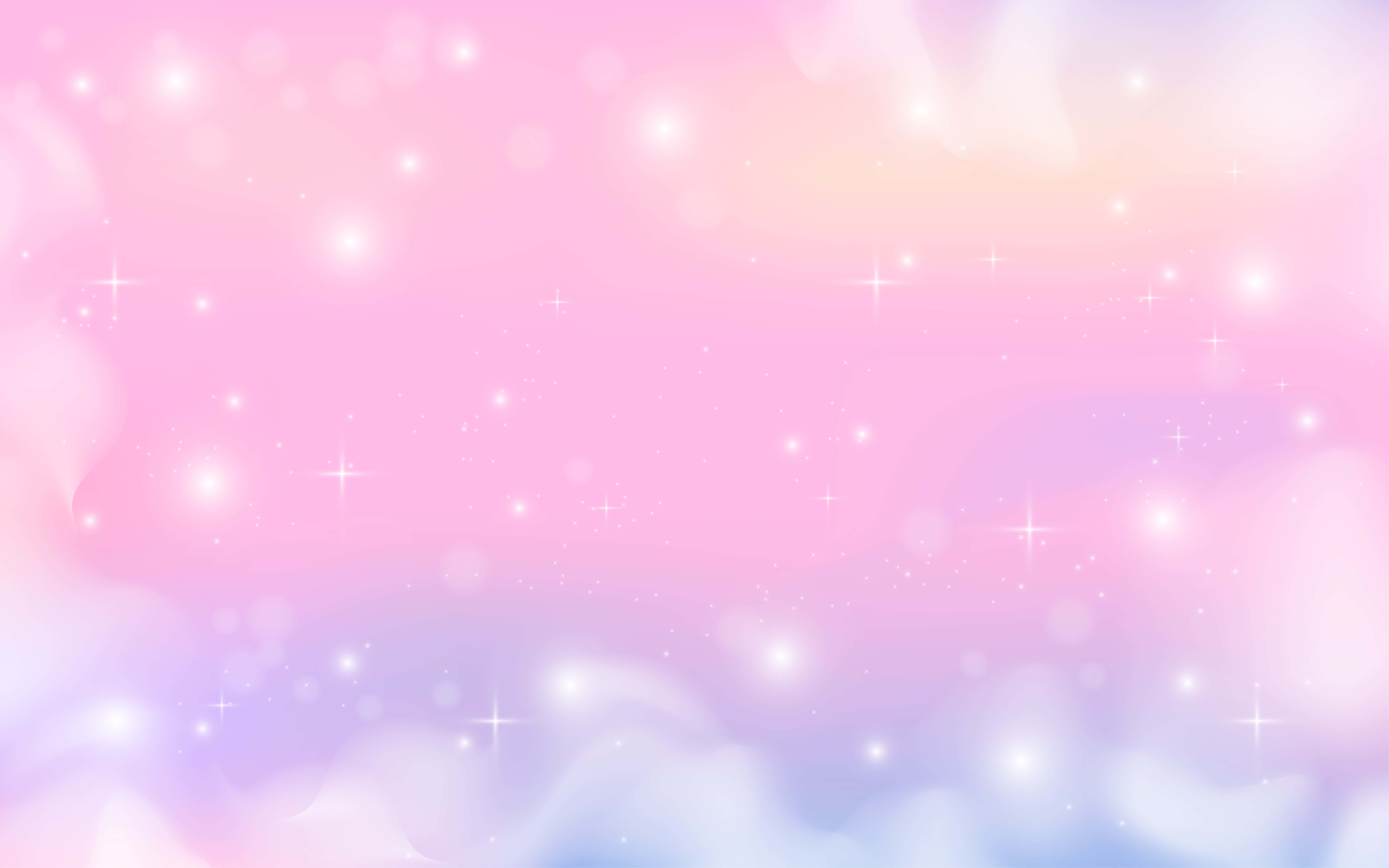 Kawaii Space 桌布 壁紙 — 柔和的粉彩漸變天空，搭配閃爍的星星和發光的散景燈光，營造出夢幻的魔法氛圍。