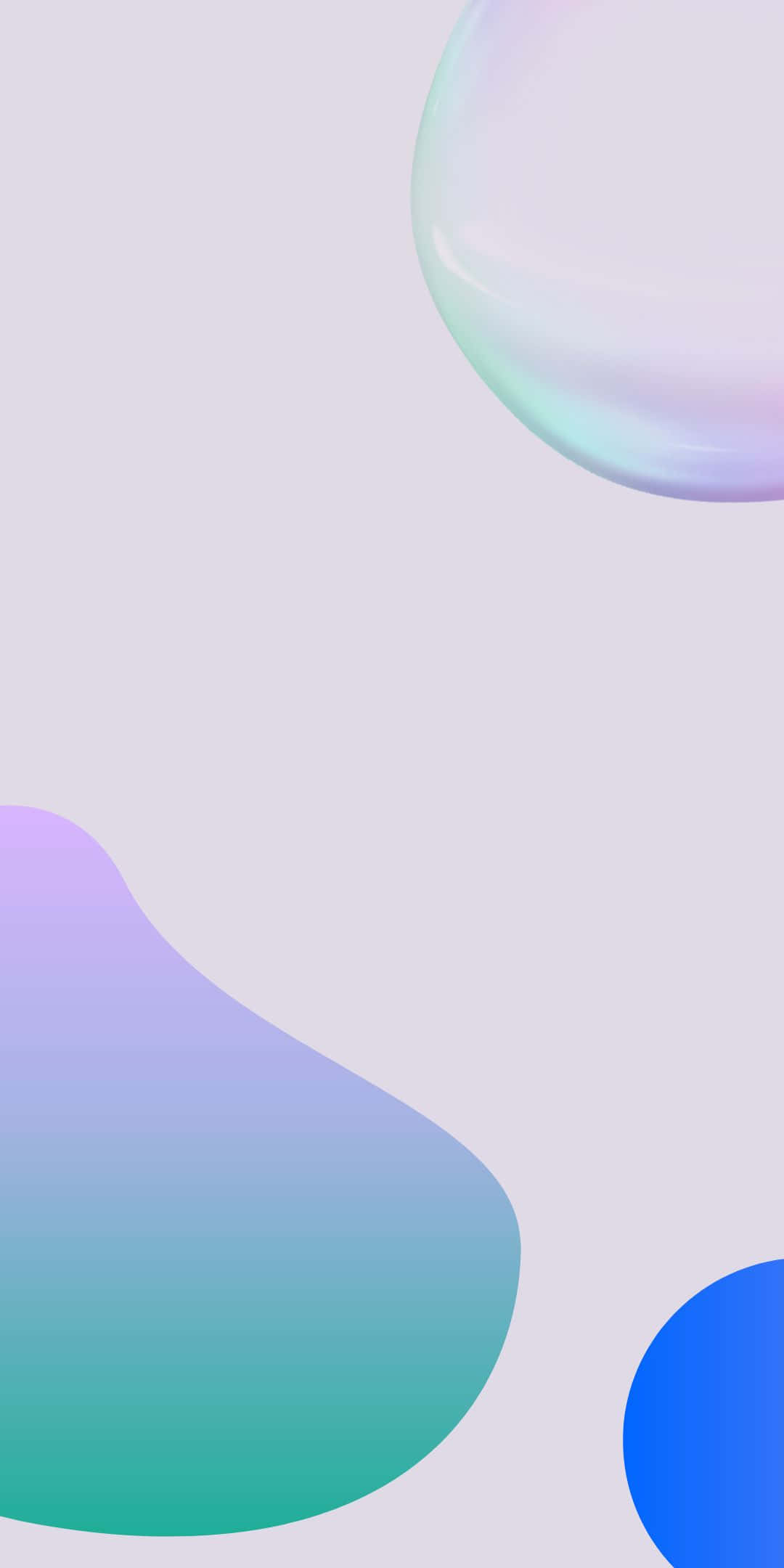 Pixel 3 桌布 壁紙 — 柔和的粉彩漸變形狀在帶有彩虹色高光的柔和薰衣草背景上輕輕漂浮。