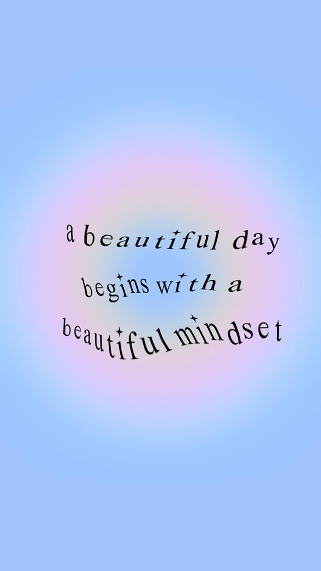 Positive Quotes 桌布 壁紙 — 柔和的粉彩漸變背景上，以優雅的黑色草書寫著 'a beautiful day begins with a beautiful mindset' 這句話。