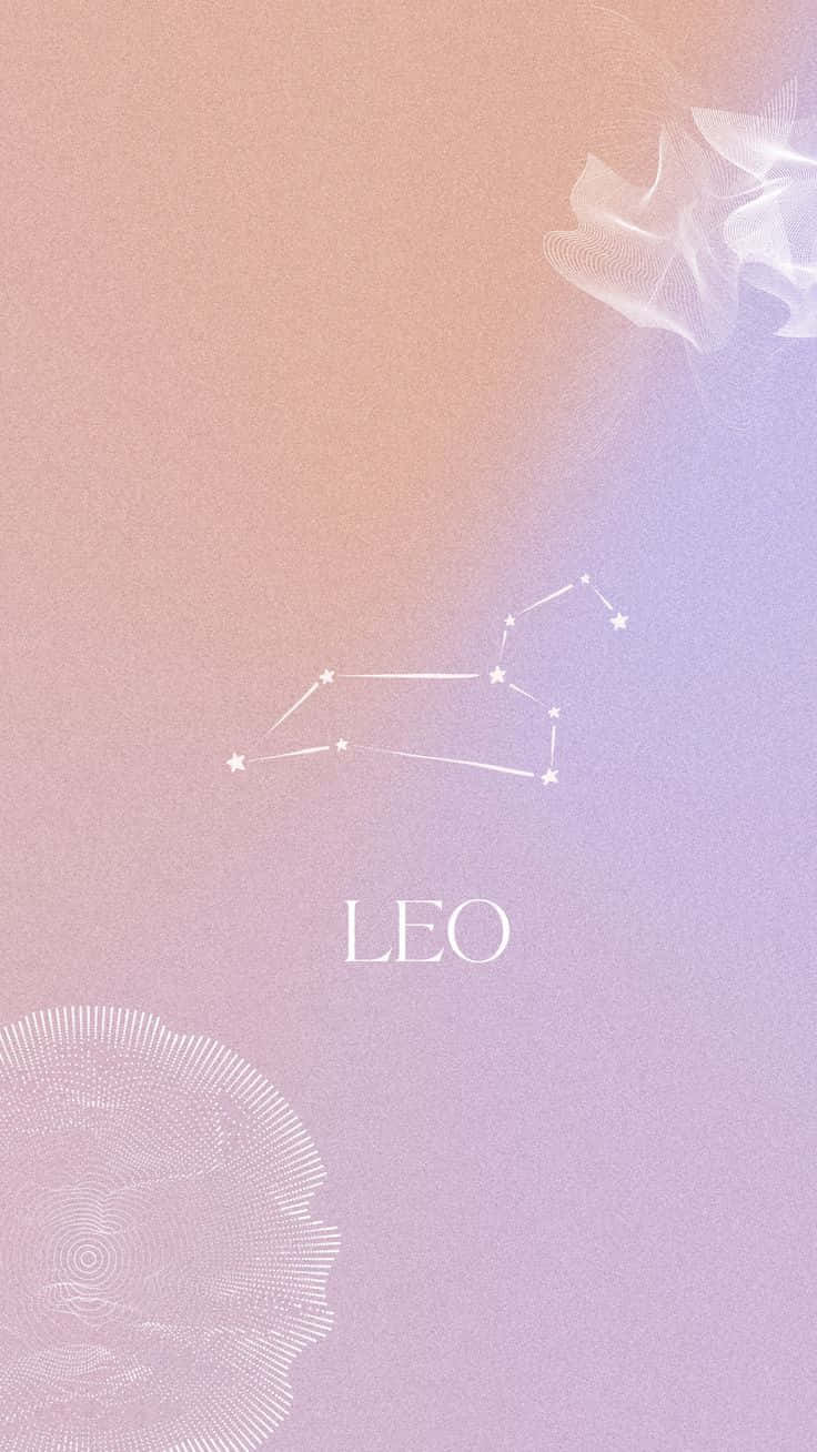 Leo 桌布 壁紙 — 柔和的粉彩漸變背景展示了獅子座星座，配以精緻的白色線條藝術和抽象花卉圖案。