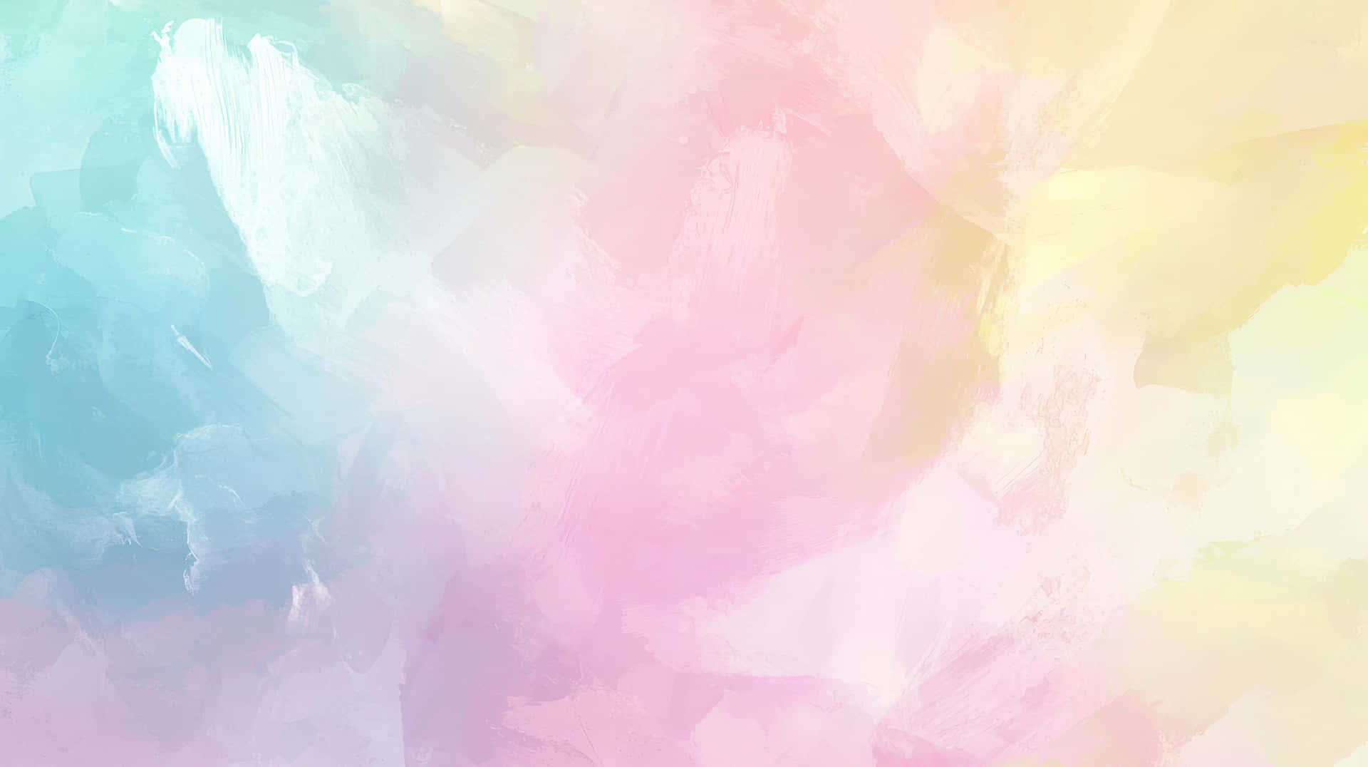 A soft pastel watercolor painting with blended shades of pink, blue, and yellow 壁紙 — 柔和的粉彩筆觸混合了青綠色、粉紅色和黃色，形成夢幻的抽象水彩畫。