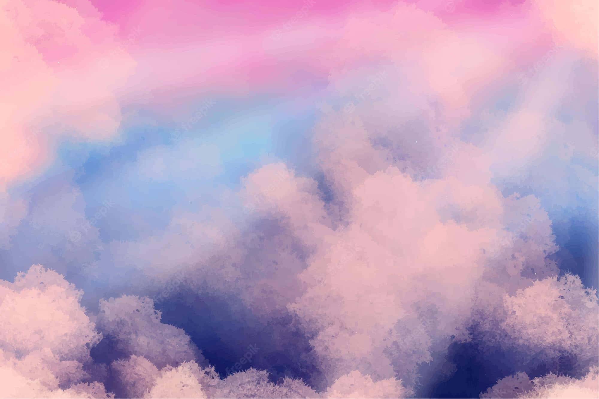 Pink And Blue Clouds 桌布 壁紙 — 柔和的粉彩雲朵在粉紅、藍色和紫色色調中旋轉，營造出夢幻飄渺的天空場景。