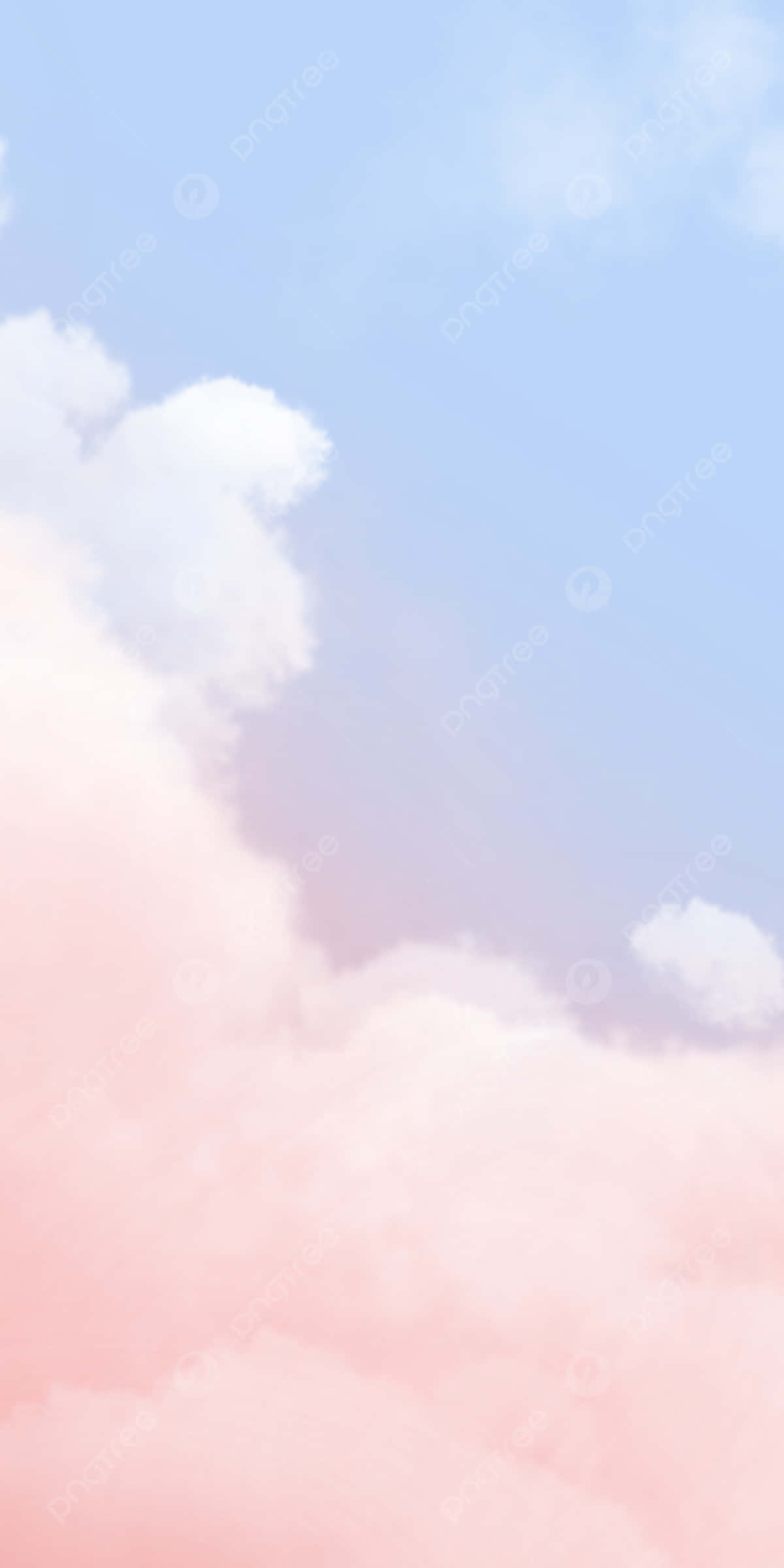 Blue Sky 桌布 壁紙 — 柔和的粉彩雲朵飄過溫柔的天空，融合了粉紅、蜜桃和淺藍色調。
