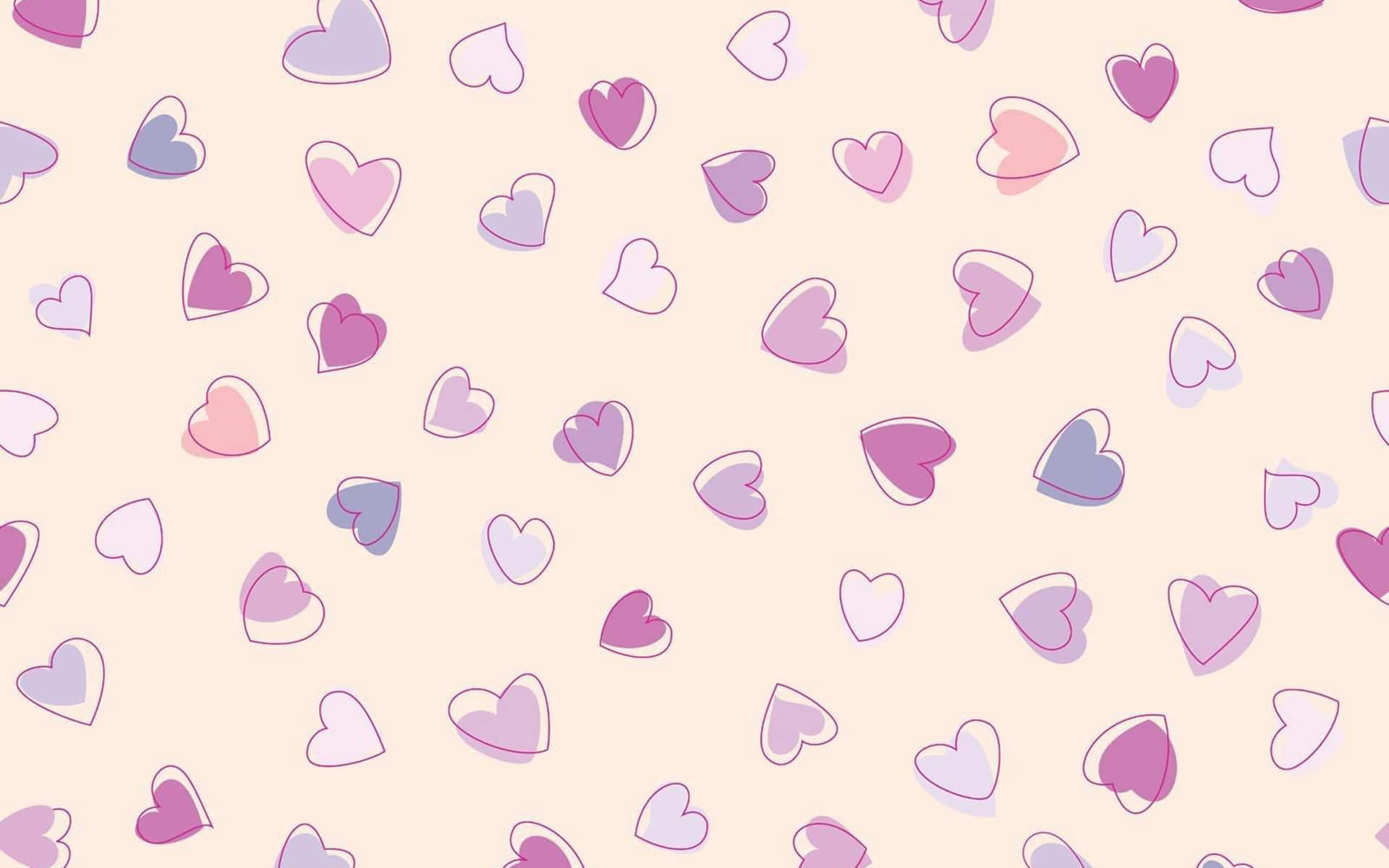 Cute Heart 桌布 壁紙 — 柔和的粉紅、紫色和薰衣草色調的粉彩心形，輕輕飄浮在奶油米色背景上。