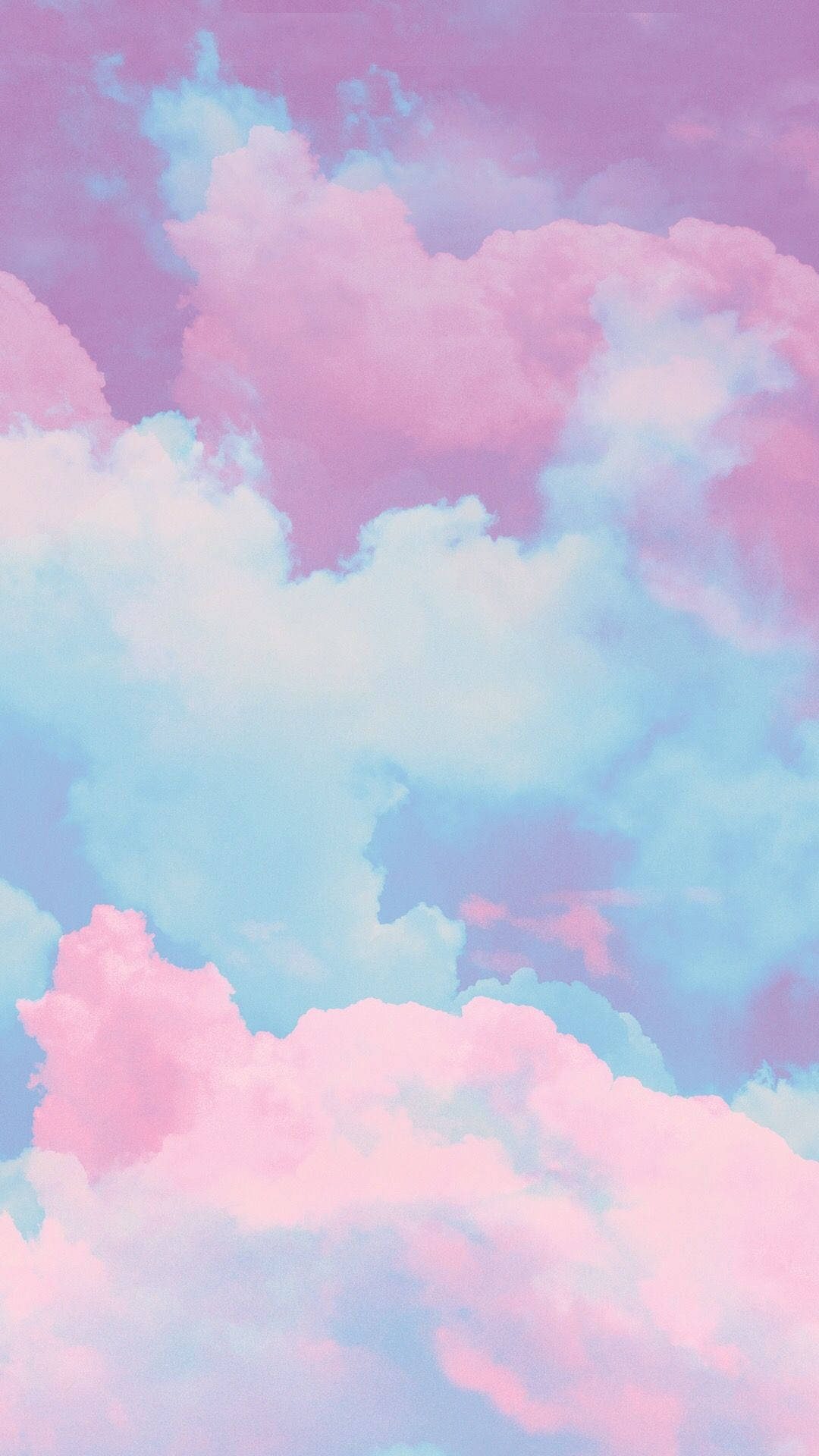 WhatsApp 聊天 桌布 壁紙 — 柔和的粉紅和粉藍色雲朵在夢幻的天空中飄移，帶有柔和的漸變和蓬鬆的質感。