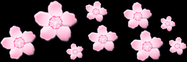 Flowers 桌布 壁紙 — 柔和的粉紅櫻花在純黑背景上輕輕飄浮，形成散落而夢幻的佈局。