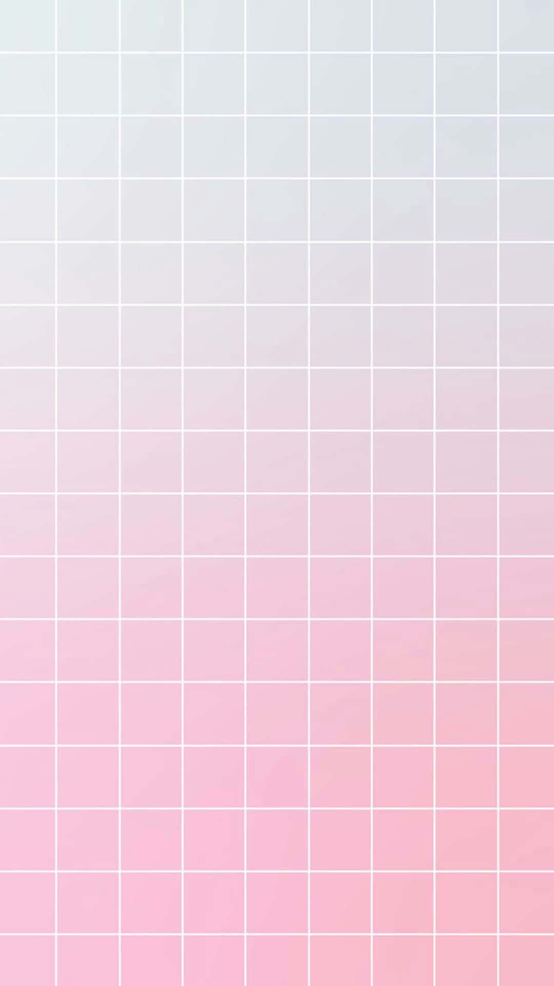 Pastel Aesthetic Grid 桌布 壁紙 — 柔和的粉紅色到淺藍色漸變背景，上面覆蓋著微妙的白色網格圖案。