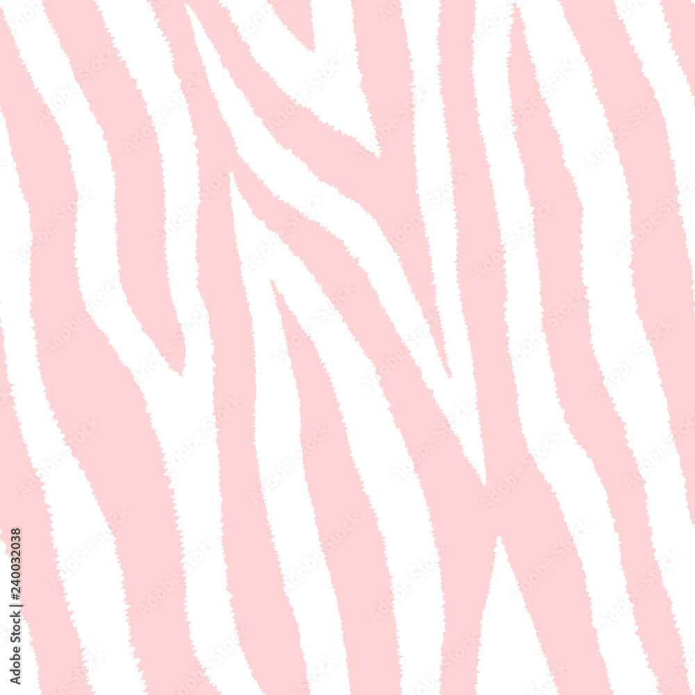 Zebra Print 桌布 壁紙 — 柔和的粉紅色和白色斑馬條紋圖案，邊緣帶有紋理，背景無縫。