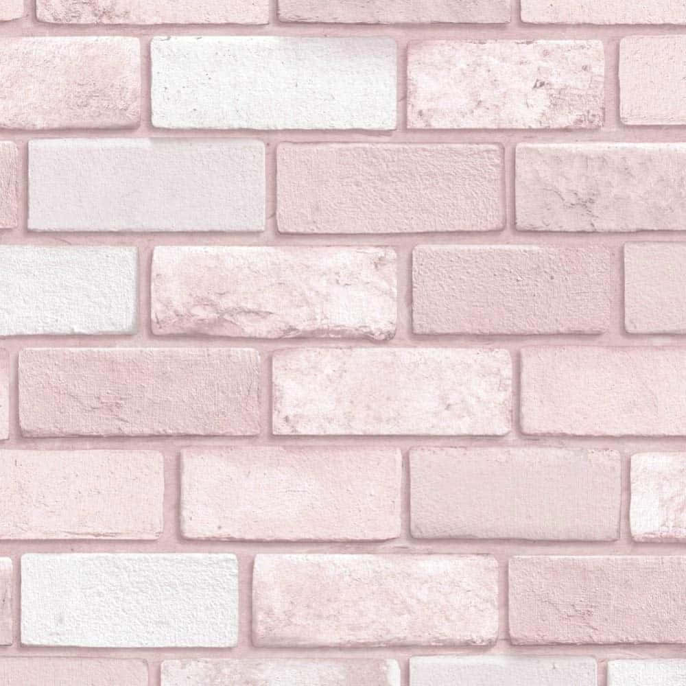Pink Wall 桌布 壁紙 — 柔和的粉紅色和白色磚牆，帶有紋理砂漿線和微妙的復古磨損。