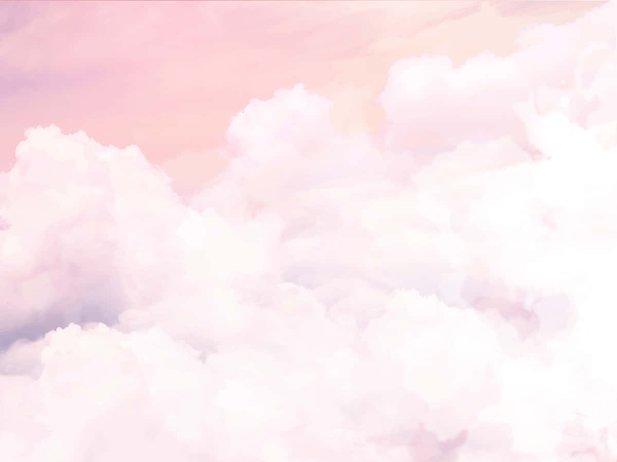 雲朵 桌布 壁紙 — 柔和的粉紅色和白色雲朵在水彩質感的夢幻天空中輕輕飄動。