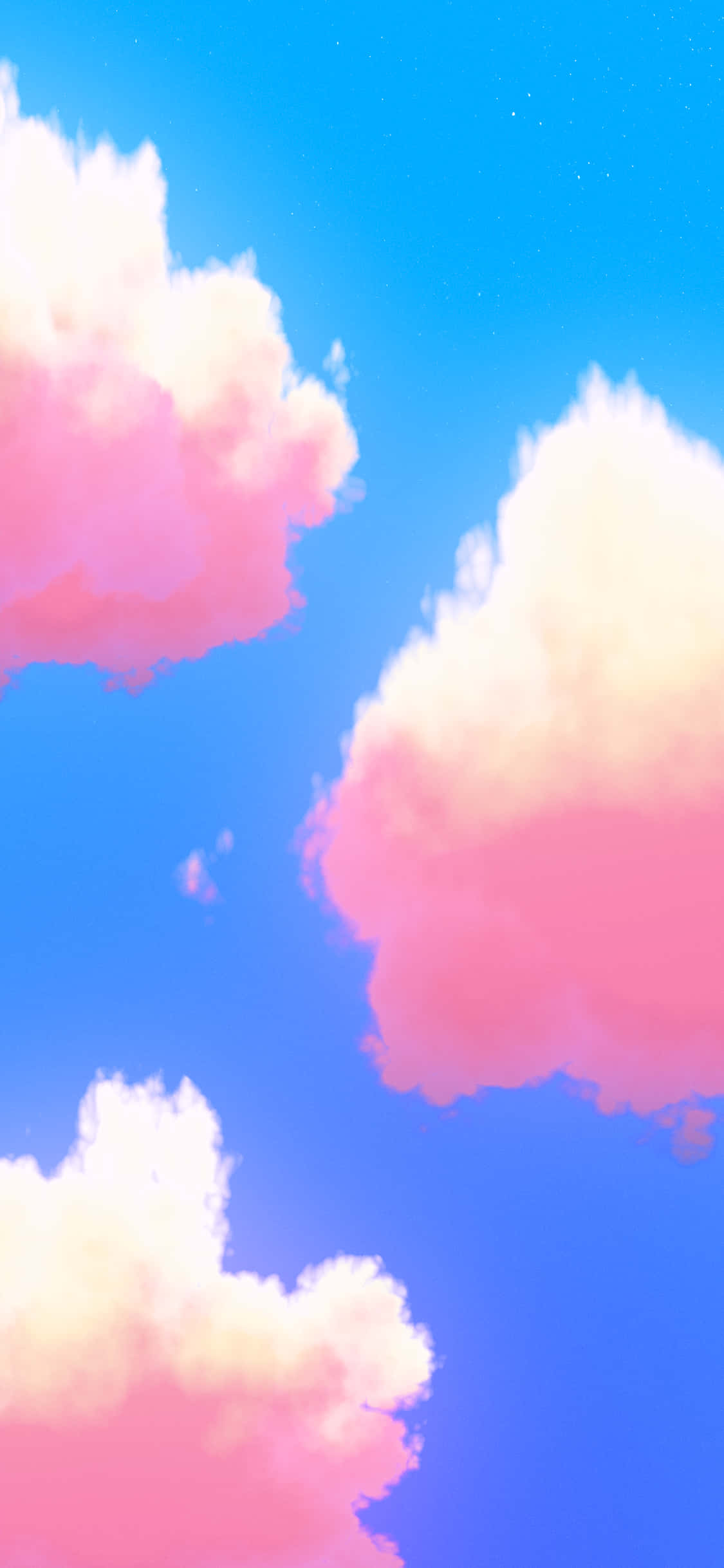 Pink And Blue Clouds 桌布 壁紙 — 柔和的粉紅色和白色雲朵漂浮在漸變藍色天空上，有微弱的星星可見。