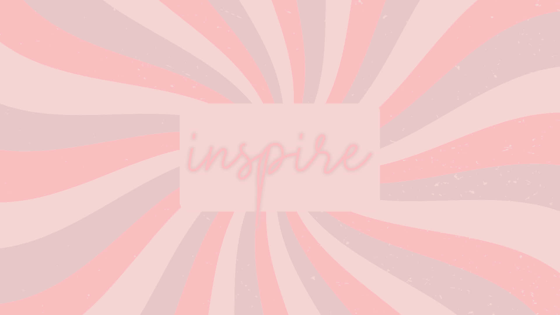 Blush Pink 桌布 壁紙 — 柔和的粉紅色和紫紅色放射狀條紋從中央的「inspire」文字向外爆發，帶有紋理復古感。