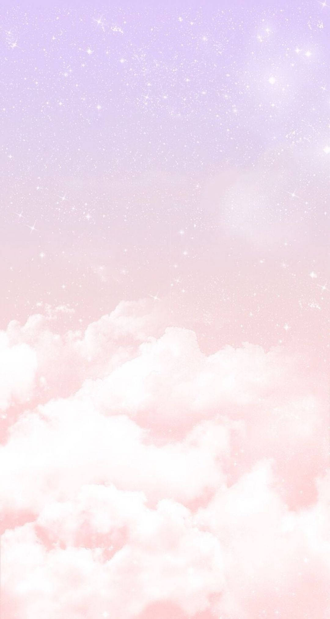 Stars 桌布 壁紙 — 柔和的粉紅色和薰衣草色天空，充滿閃爍的星星，在蓬鬆的白雲之上。