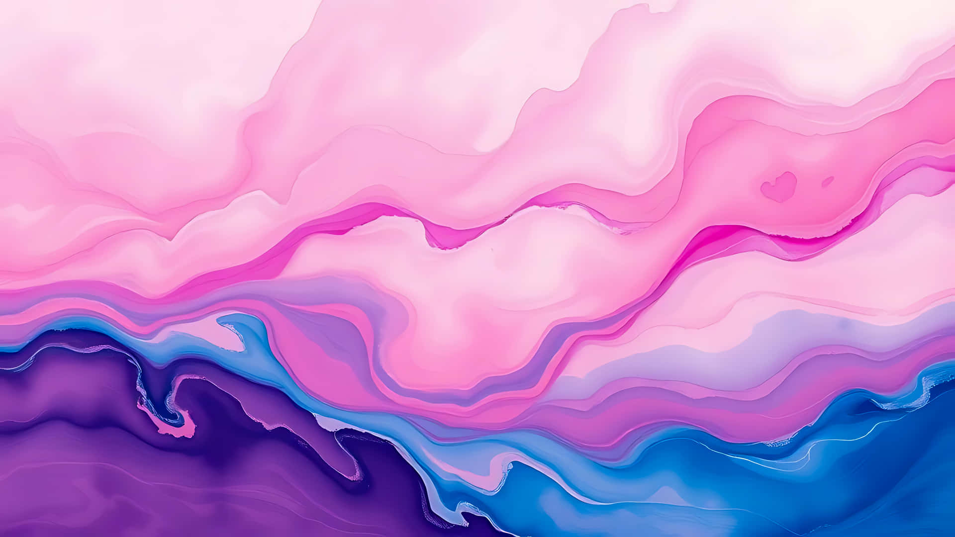 Abstract watercolor painting with flowing pink, purple, and blue hues 壁紙 — 柔和的粉紅色和藍色色調在流動、分層的波浪中旋轉，創造出夢幻的抽象漸變。