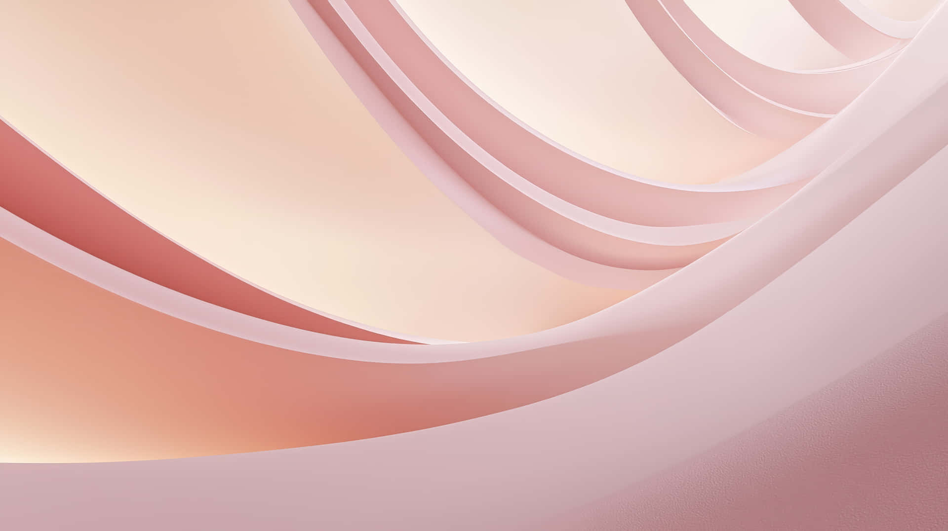 Soft Pink Abstract Curves in Minimalist Design Aesthetic 壁紙 — 柔和的粉紅色和蜜桃色彎曲層營造出流暢的抽象構圖，帶有柔和的陰影。
