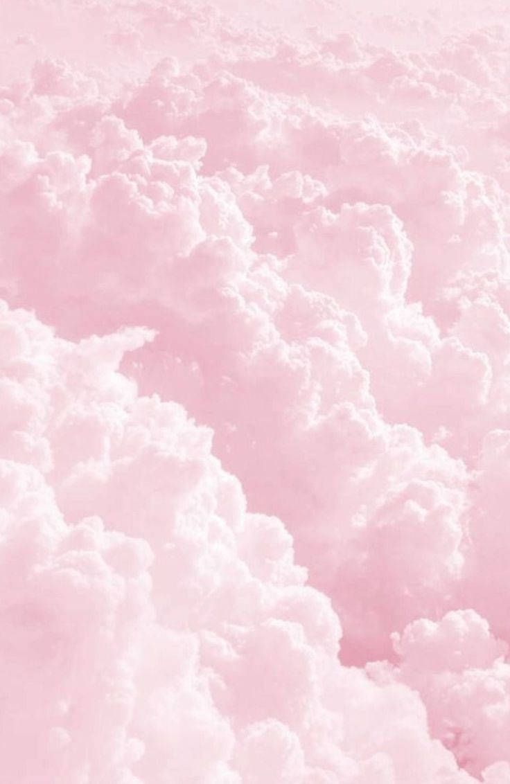 Plain Pink 桌布 壁紙 — 柔和的粉紅色天空充滿了蓬鬆的棉花糖雲，營造出夢幻般的粉彩氛圍。