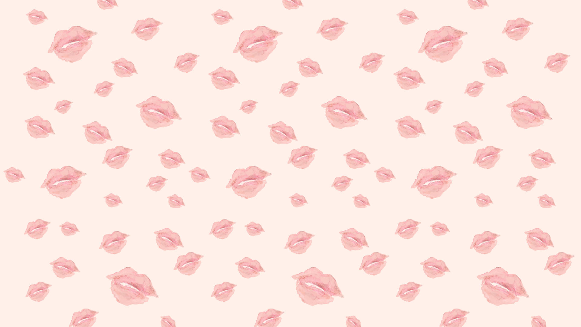 lips 桌布 壁紙 — 柔和的粉紅色水彩嘴唇在淡奶油色背景上以分散的圖案輕輕漂浮。