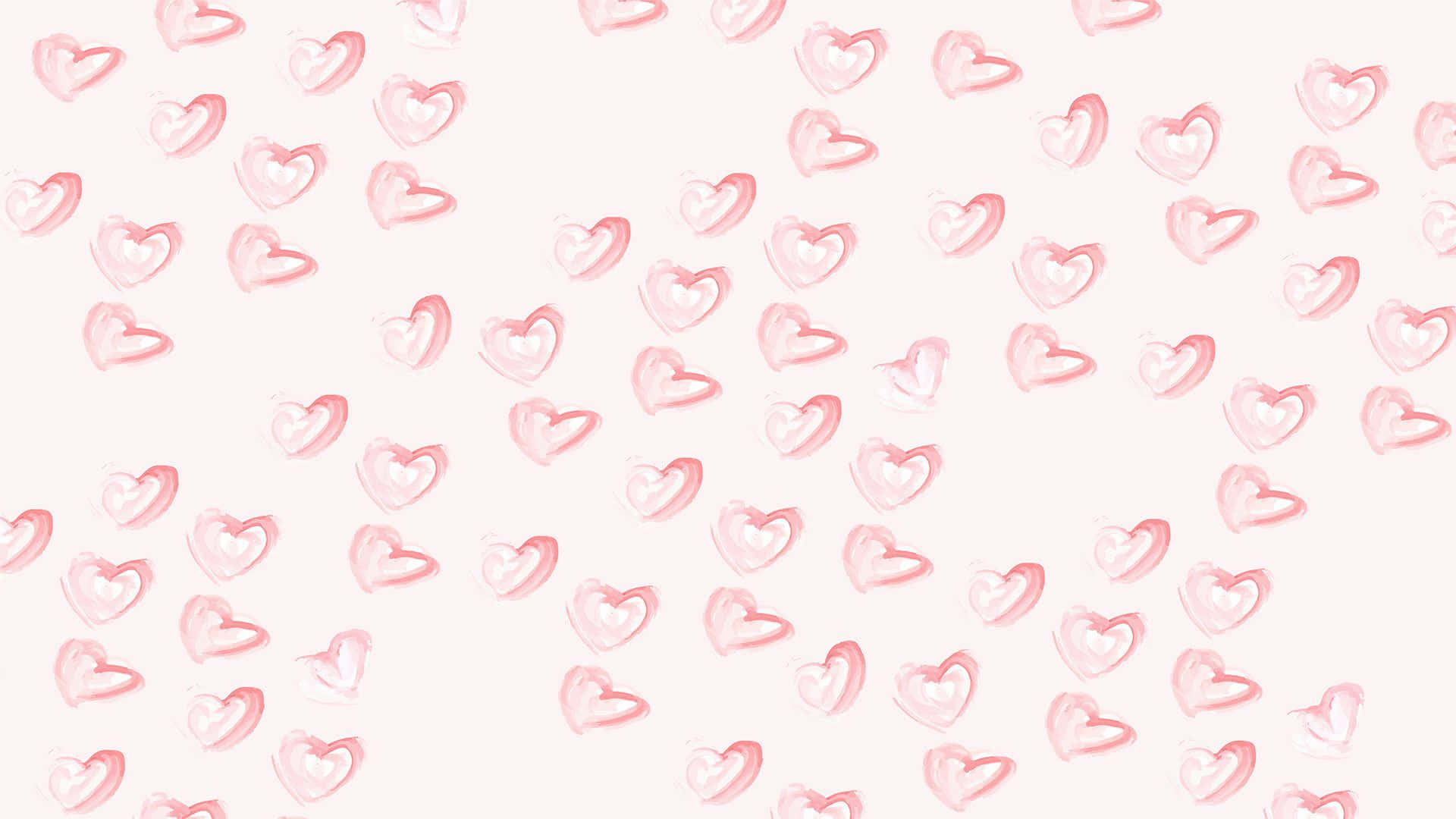 Pink And White 桌布 壁紙 — 柔和的粉紅色水彩心形散落在奶油色米白背景上，形成溫柔的重複圖案。