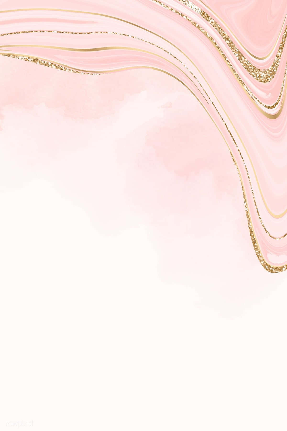 Pink And Gold 桌布 壁紙 — 柔和的粉紅色水彩洗滌，伴隨著閃爍的金色線條，以優雅的曲線流過角落。