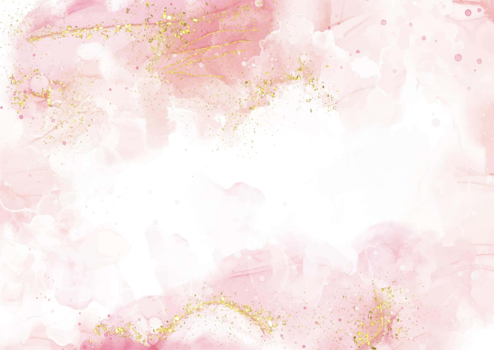 Pink And Gold 桌布 壁紙 — 柔和的粉紅色水彩洗滌與白色和精緻的金色閃粉點綴融合，營造出優雅的抽象背景。