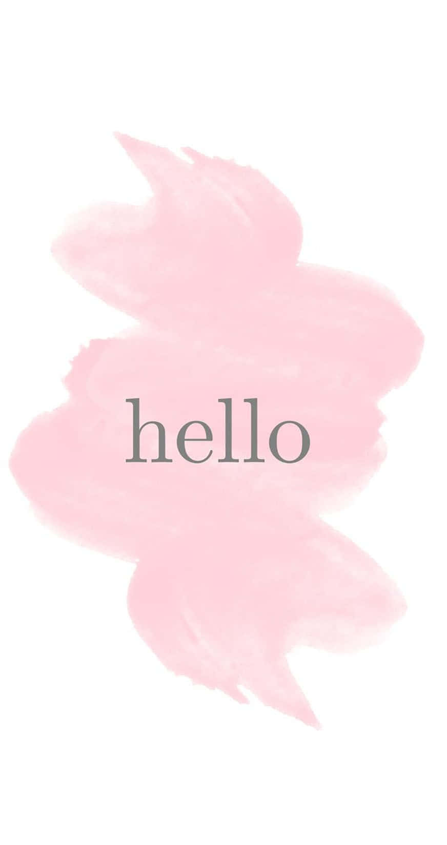 美學 桌布 壁紙 — 柔和的粉紅色水彩潑濺，灰色「hello」字樣居中於白色背景上。