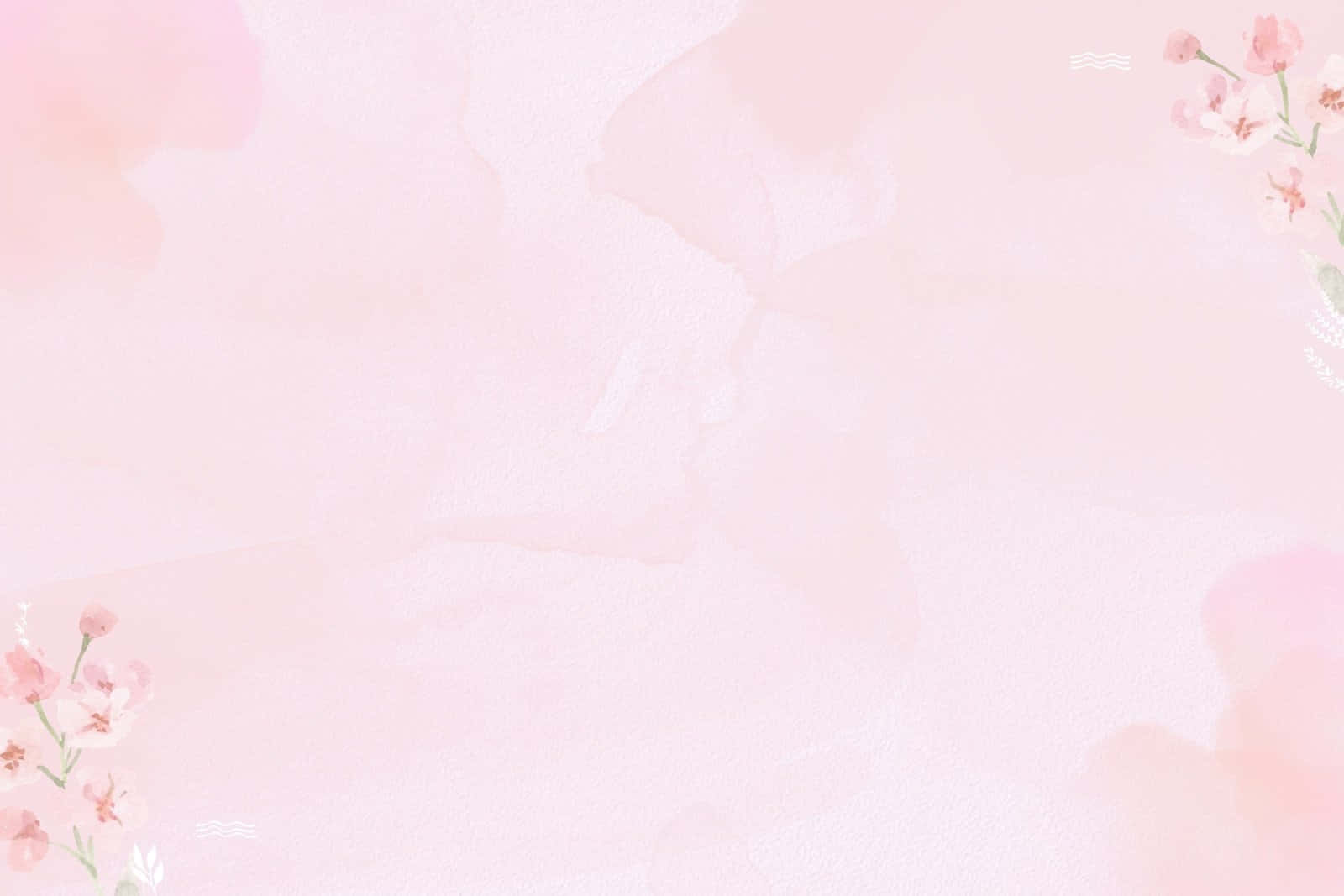Floral Design 桌布 壁紙 — 柔和的粉紅色水彩背景，角落有精緻的花卉點綴，營造出溫柔夢幻的氛圍。