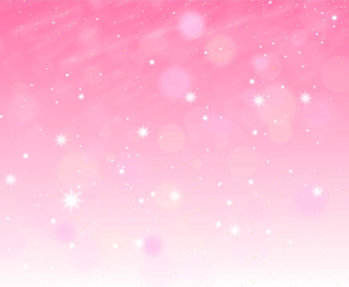 Pink Sparkly 桌布 壁紙 — 柔和的粉紅色漸變背景，點綴著閃爍的白色星星和發光的散景圓圈。