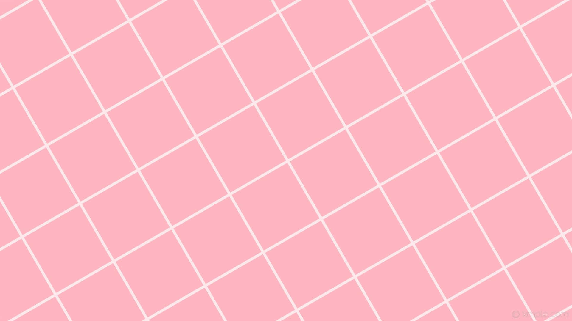 Pink Grid 桌布 壁紙 — 柔和的粉紅色背景，帶有乾淨的白色對角線網格圖案，營造出極簡的幾何設計。