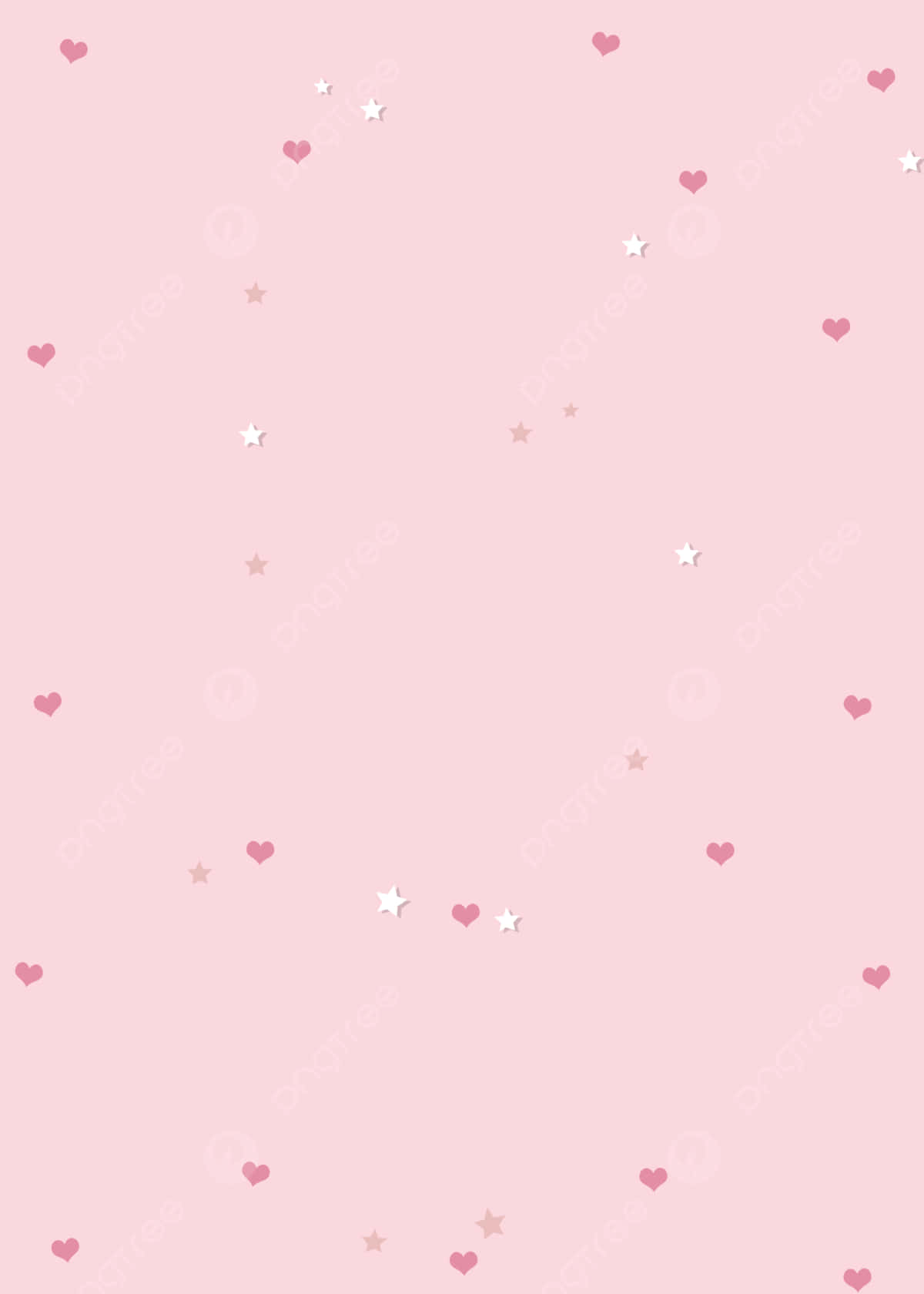 Simple Pink 桌布 壁紙 — 柔和的粉紅色背景，散佈著粉彩色的細小心形和星星。