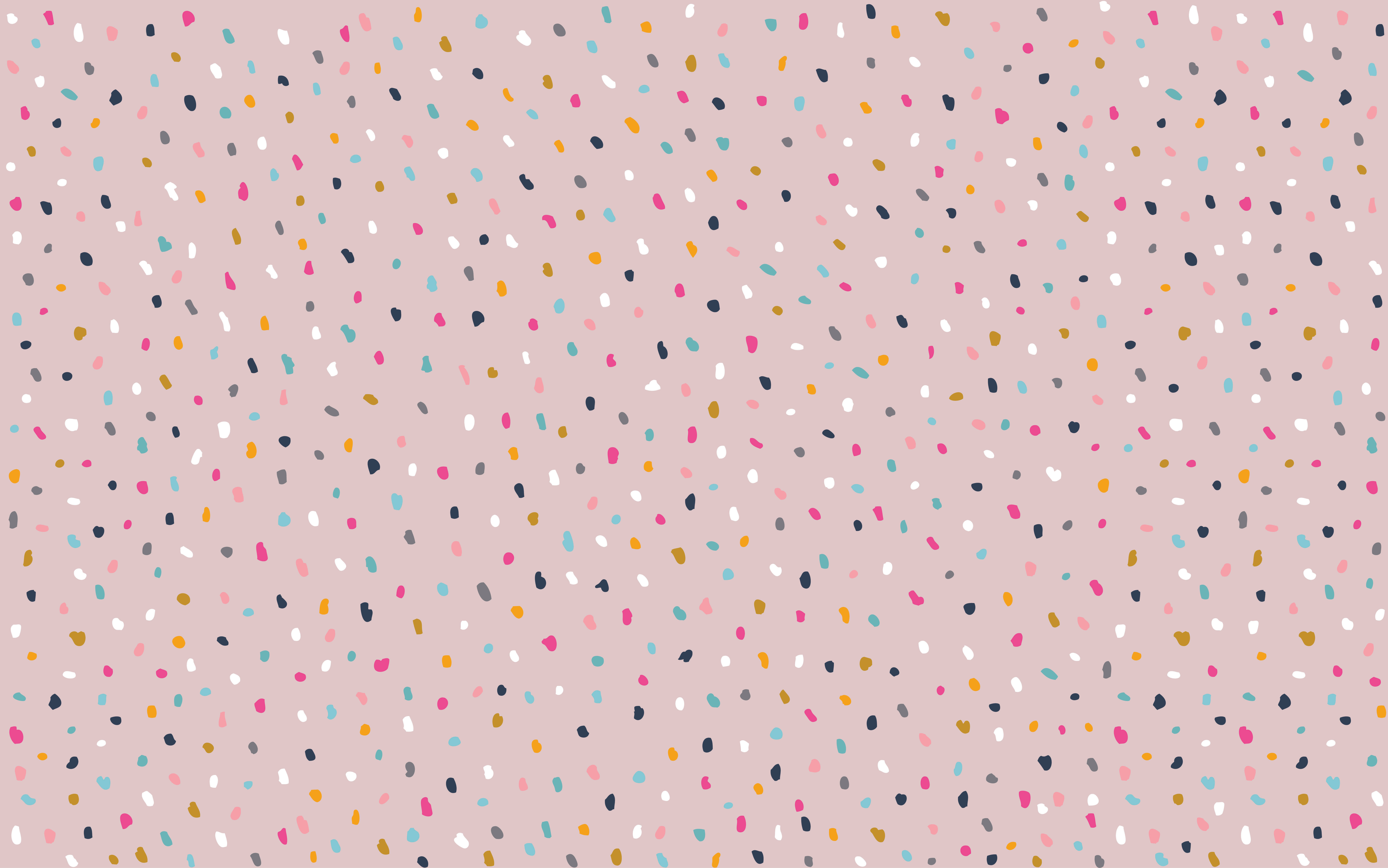 Confetti 桌布 壁紙 — 柔和的粉紅色背景，點綴著色彩繽紛的抽象斑點，採用柔和色調。