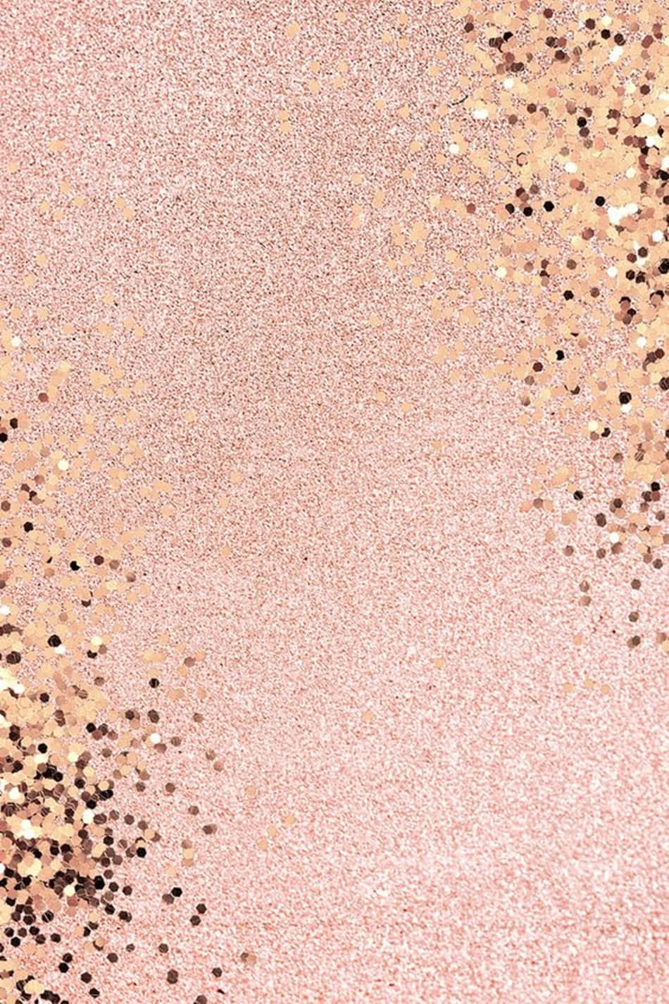 Rose Gold Color 桌布 壁紙 — 柔和的粉紅色閃粉背景，散落著金色和玫瑰金色的亮片，形成角落邊框。
