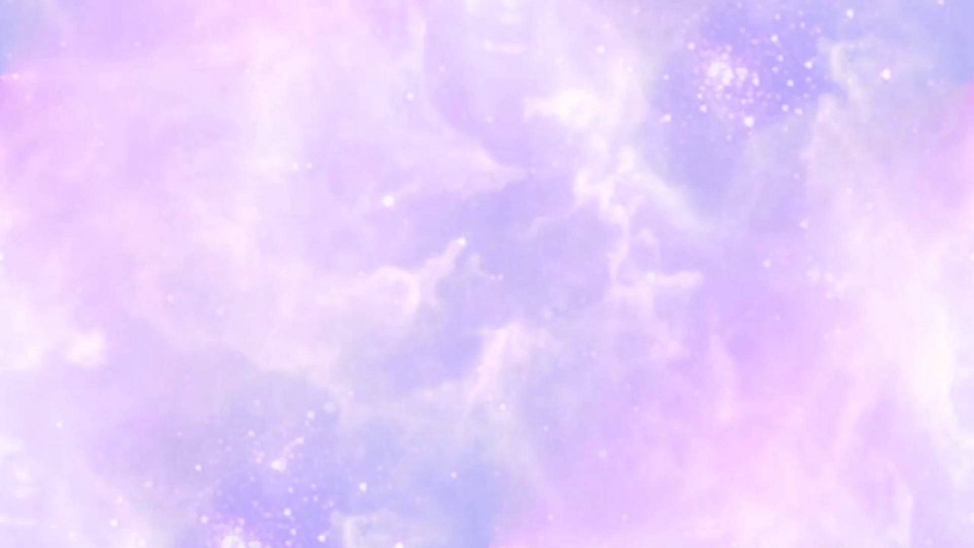 YouTube縮圖 桌布 壁紙 — 柔和的粉紫色和藍色星雲雲朵，帶著發光的星點，在夢幻般的宇宙中飄蕩。